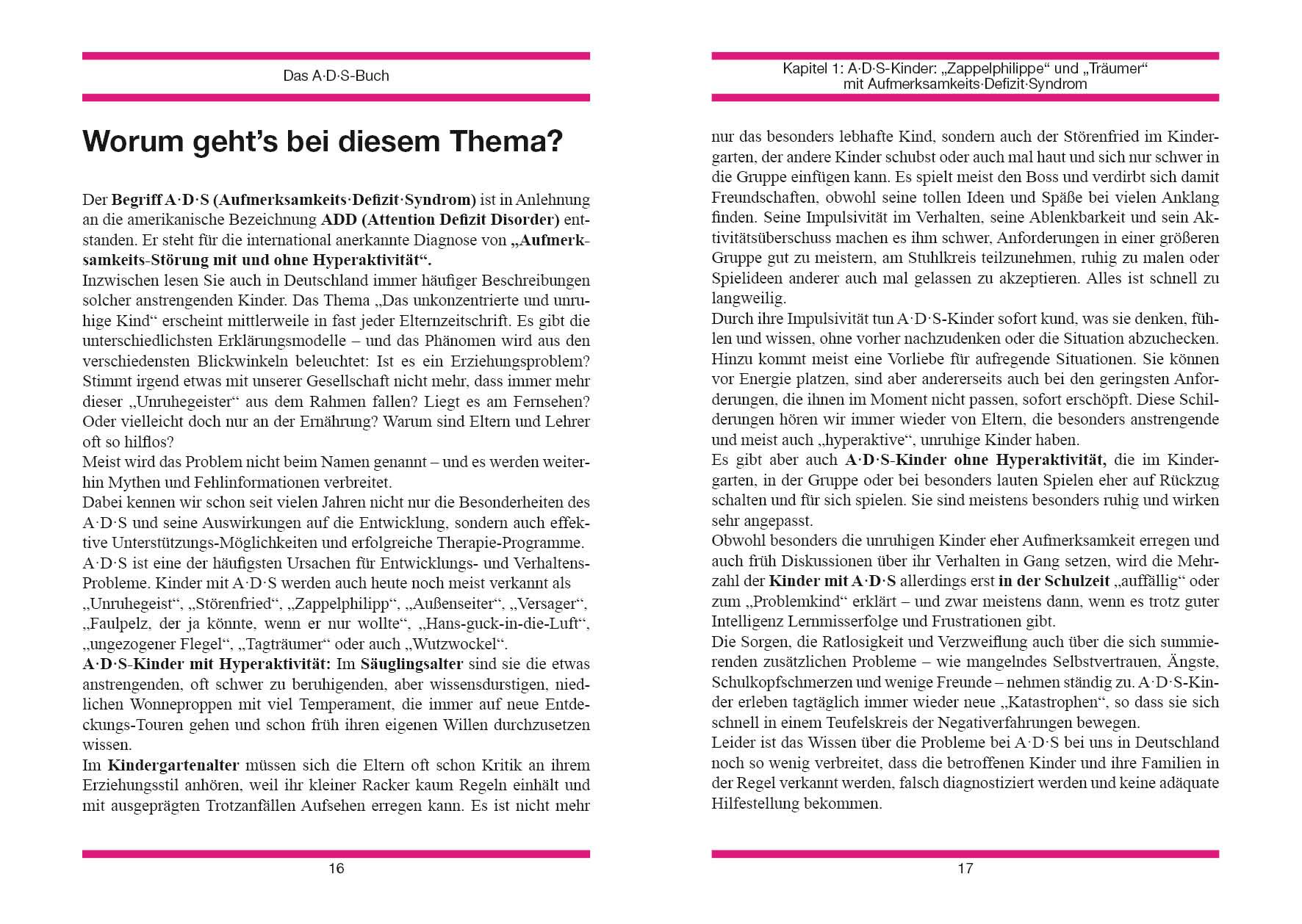 Beispielinhalt (Bild) Das A. D. S.-Buch. Aufmerksamkeits-Defizit-Syndrom