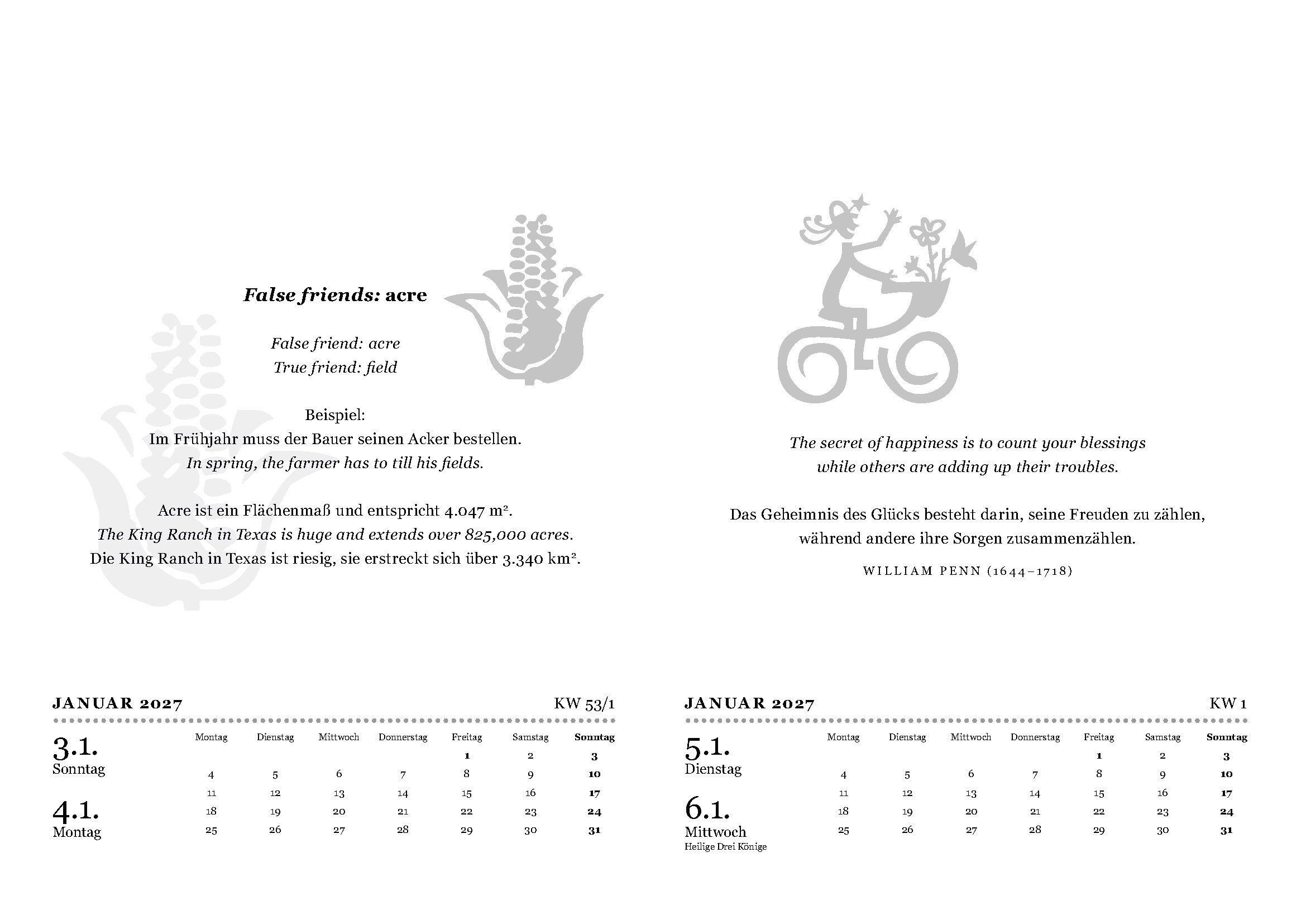 Beispielinhalt (Bild) Der große Sprachkalender Englisch 2027
