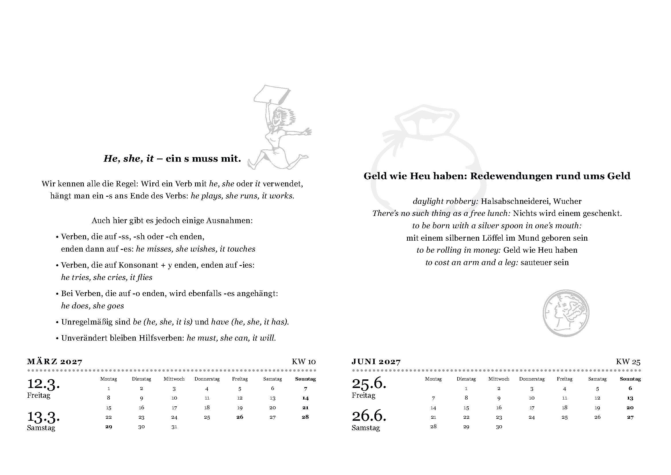 Beispielinhalt (Bild) Der große Sprachkalender Englisch 2027
