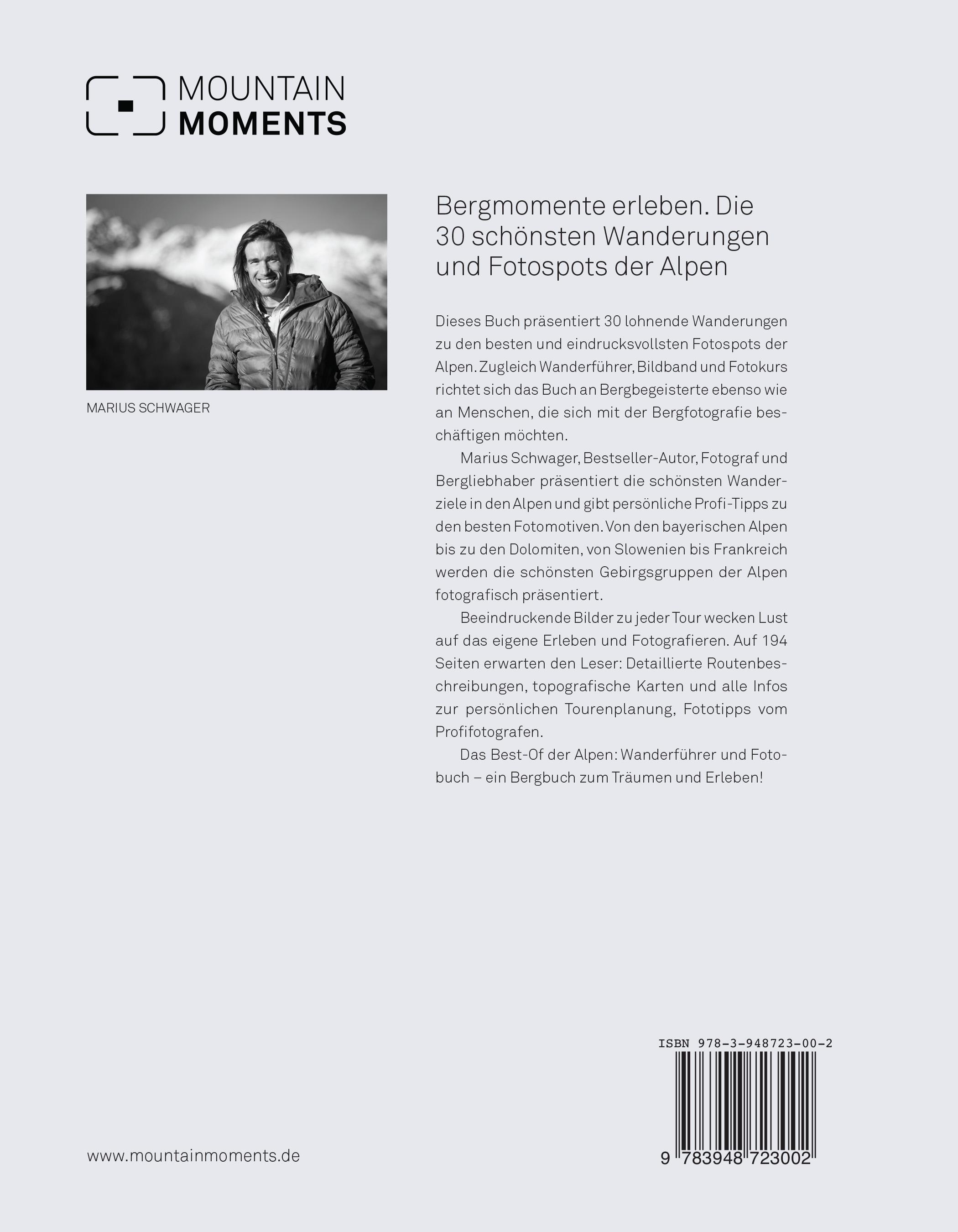 Rückseitencover Mountain Moments: Die schönsten Fotospots und Wanderungen in den Alpen