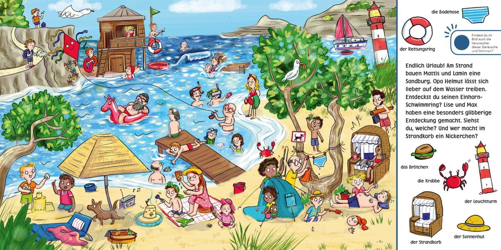 Beispielinhalt (Bild) Hör mal (Soundbuch): Wimmelbuch: Wir machen Urlaub