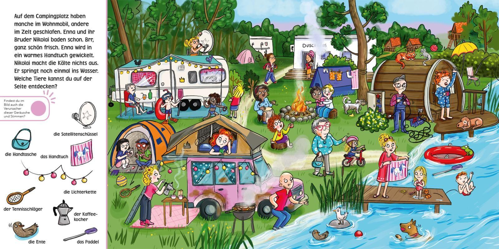 Beispielinhalt (Bild) Hör mal (Soundbuch): Wimmelbuch: Wir machen Urlaub