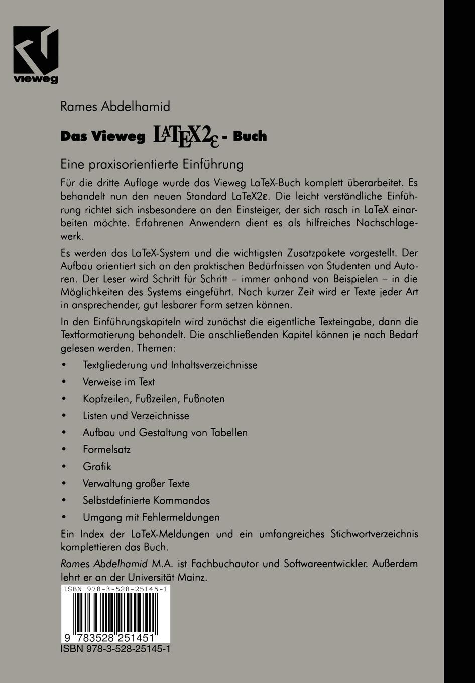 Rückseitencover Das Vieweg LATEX2¿-Buch