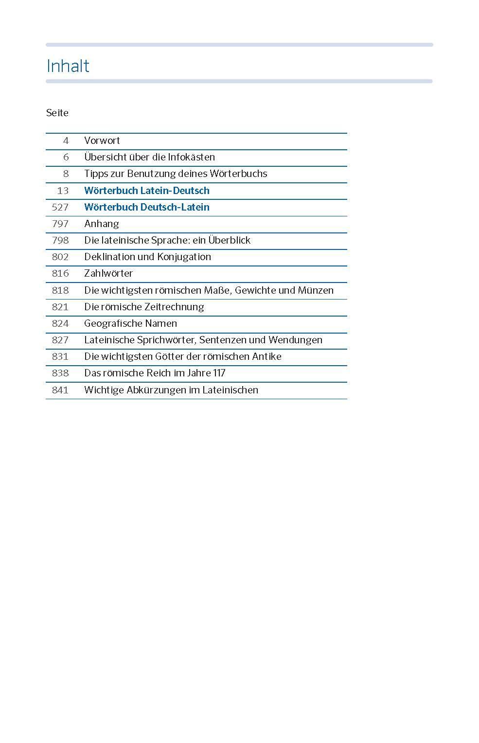 Beispielinhalt (Bild) PONS Das große Schulwörterbuch Latein