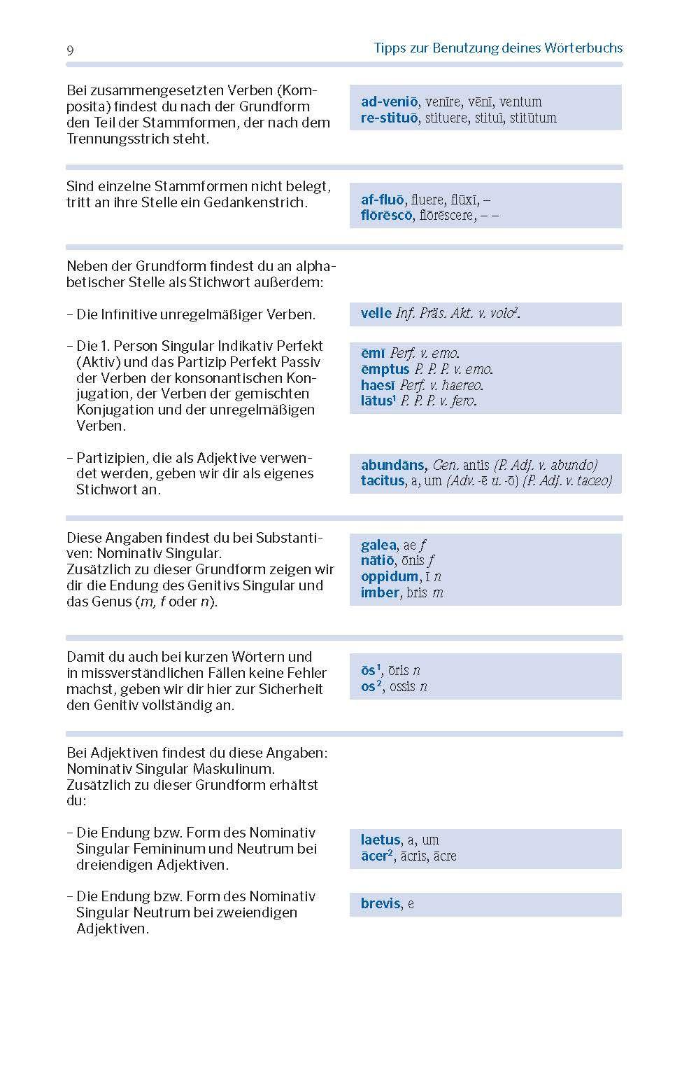 Beispielinhalt (Bild) PONS Das große Schulwörterbuch Latein