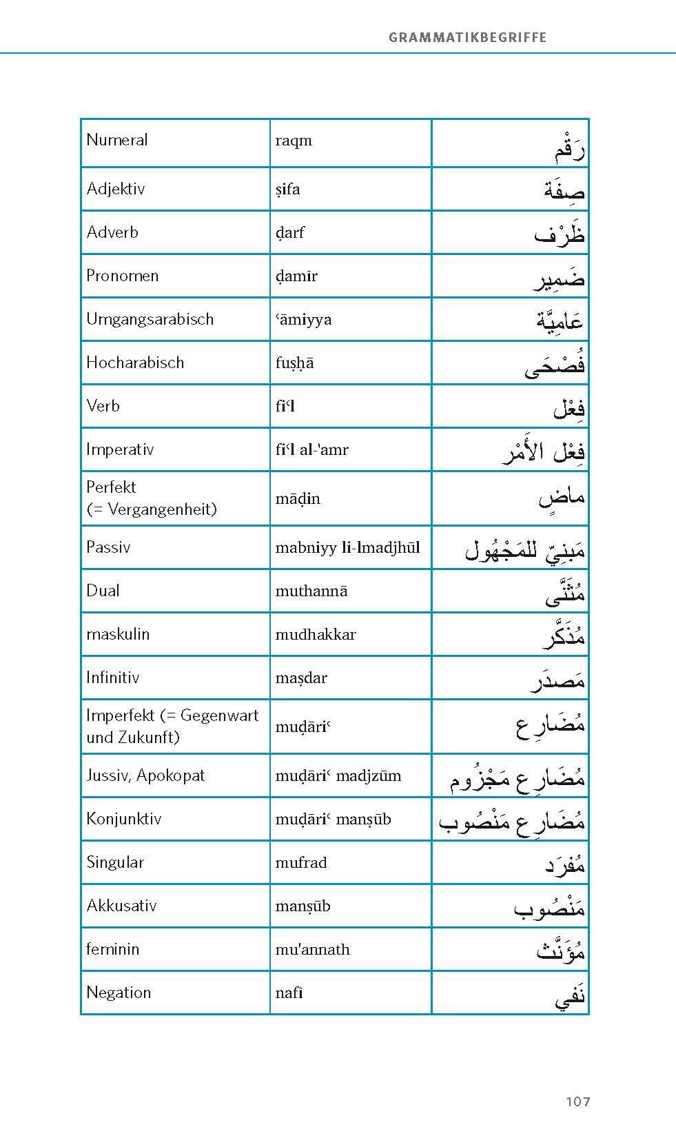 Beispielinhalt (Bild) PONS Grammatik kurz & bündig Arabisch