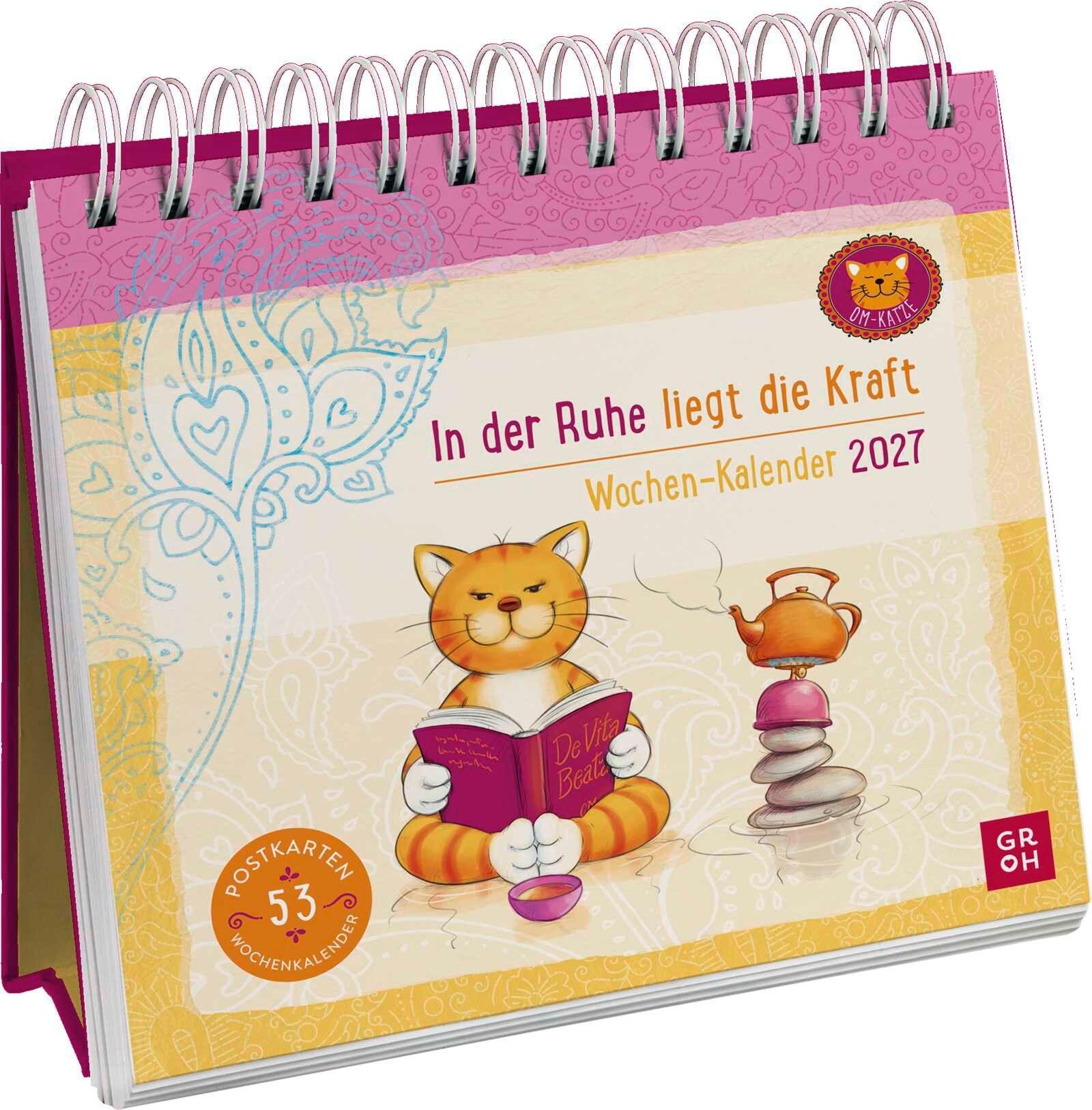 Vorderes Coverbild Postkartenkalender 2027: Om-Katze: In der Ruhe liegt die Kraft