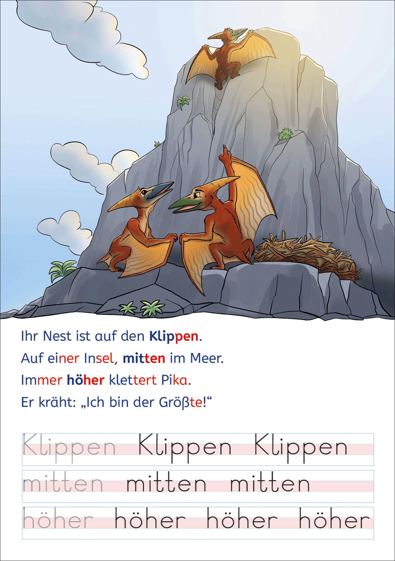 Beispielinhalt (Bild) Leselöwen - Lesen und schreiben lernen mit Spurrillen - Abenteuer im Land der Dinos