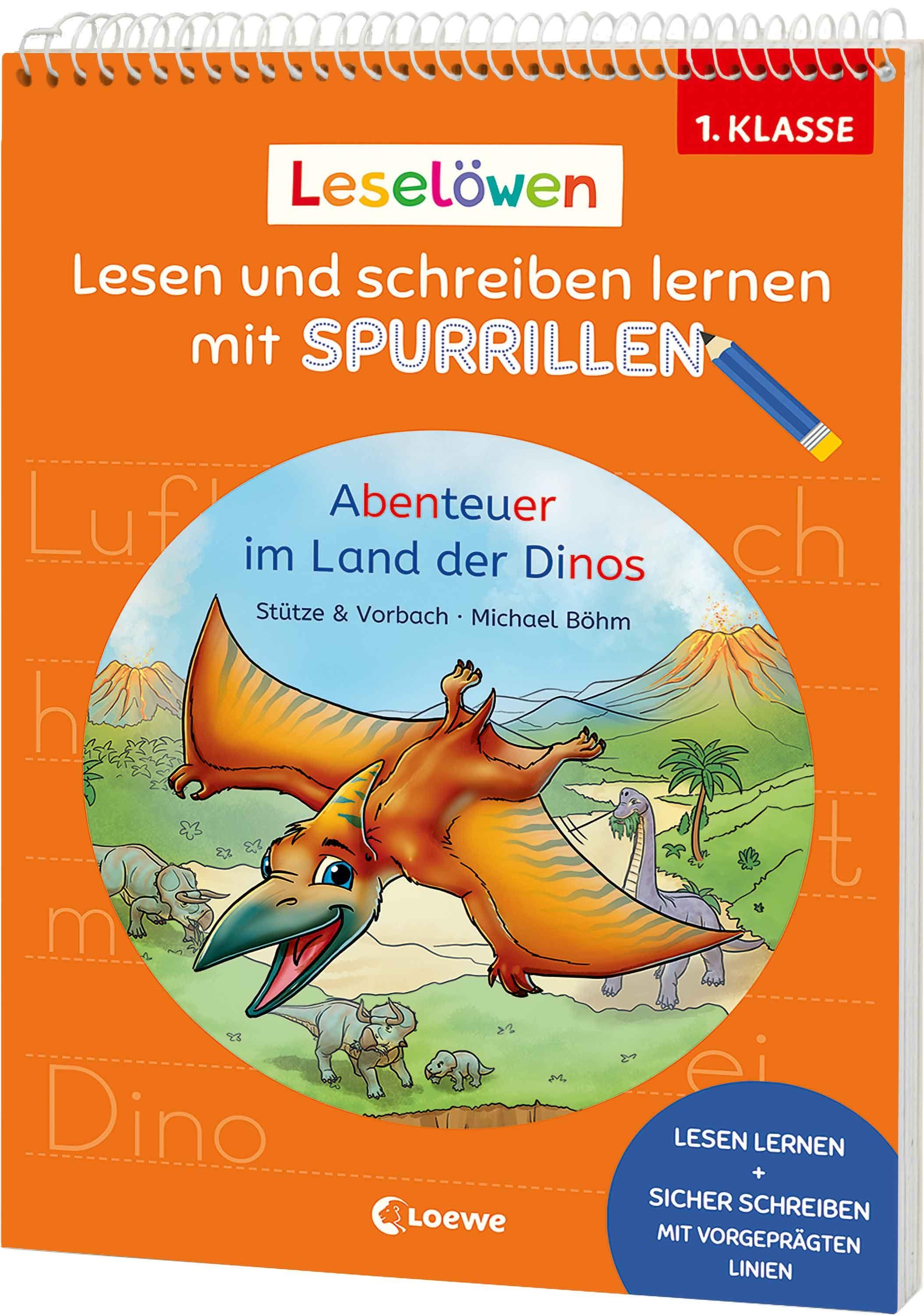 Vorderes Coverbild Leselöwen - Lesen und schreiben lernen mit Spurrillen - Abenteuer im Land der Dinos