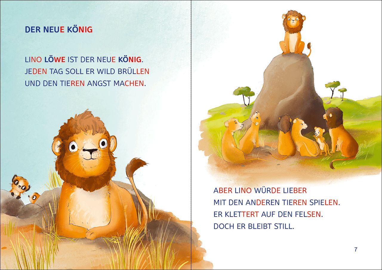 Beispielinhalt (Bild) Leselöwen 1. Klasse - Ein Löwe findet Freunde (Großbuchstabenausgabe)