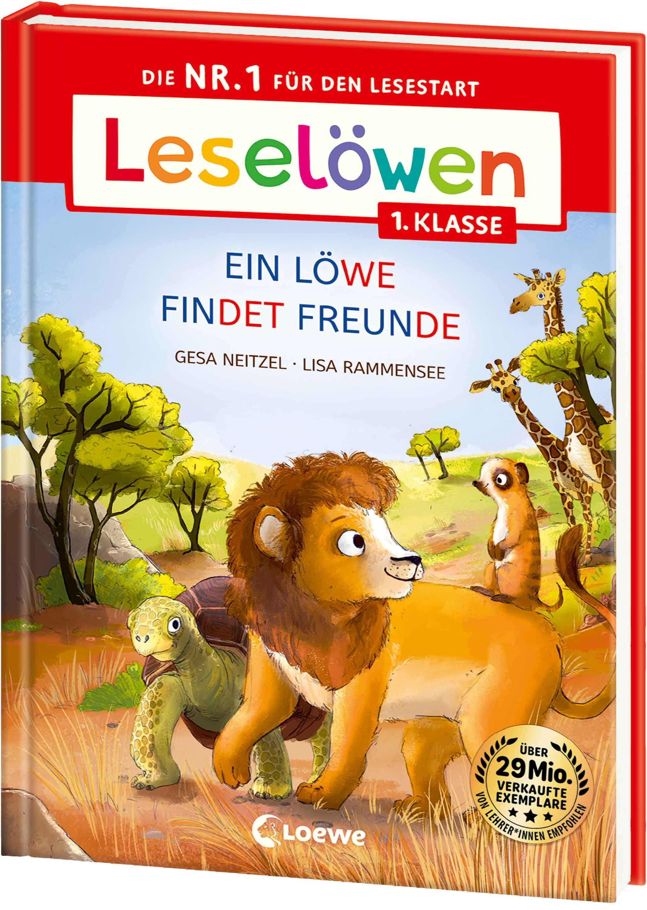 Vorderes Coverbild Leselöwen 1. Klasse - Ein Löwe findet Freunde (Großbuchstabenausgabe)
