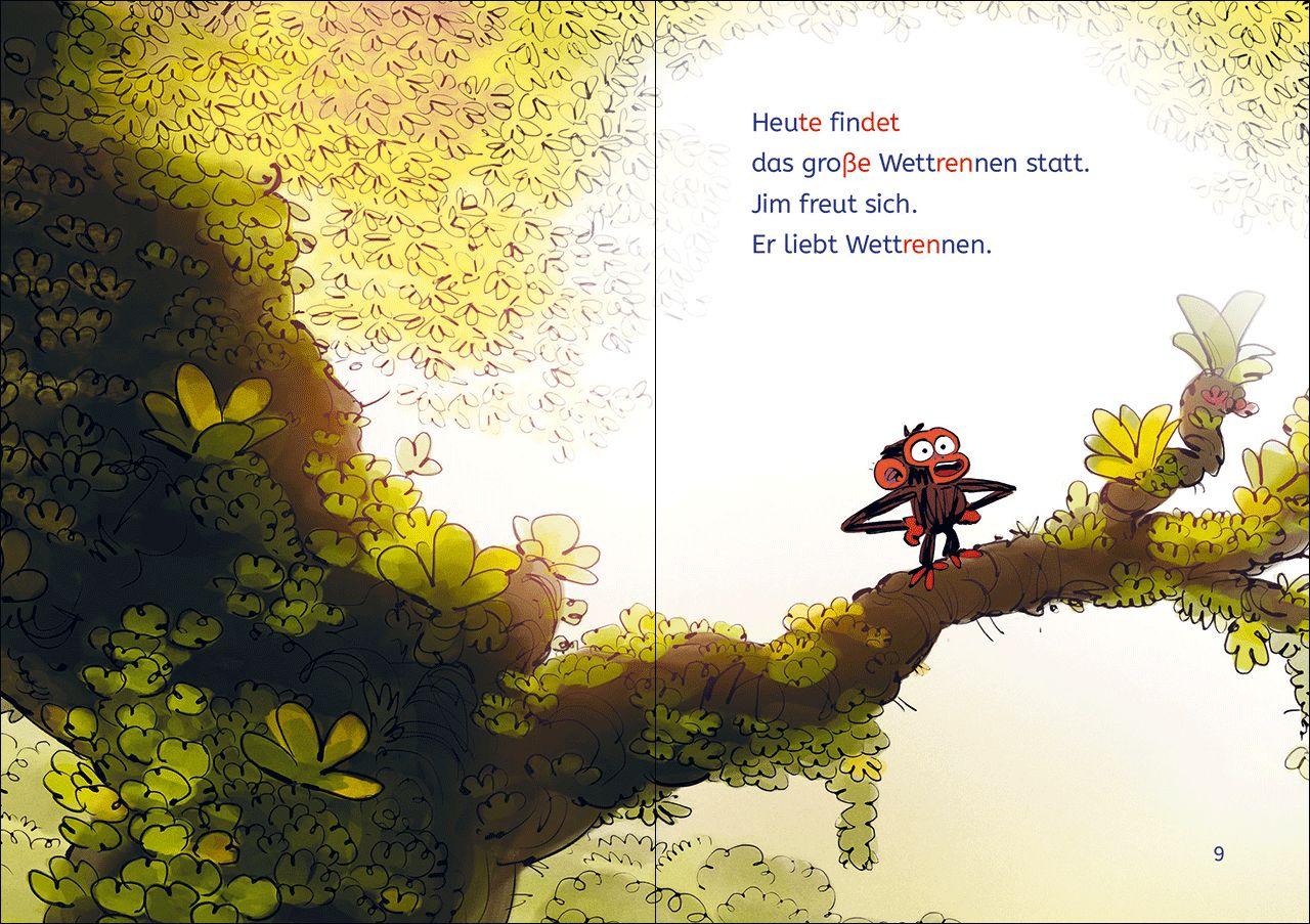 Beispielinhalt (Bild) Leselöwen 1. Klasse - Jim ist mies drauf - Fertig, los...Banane!