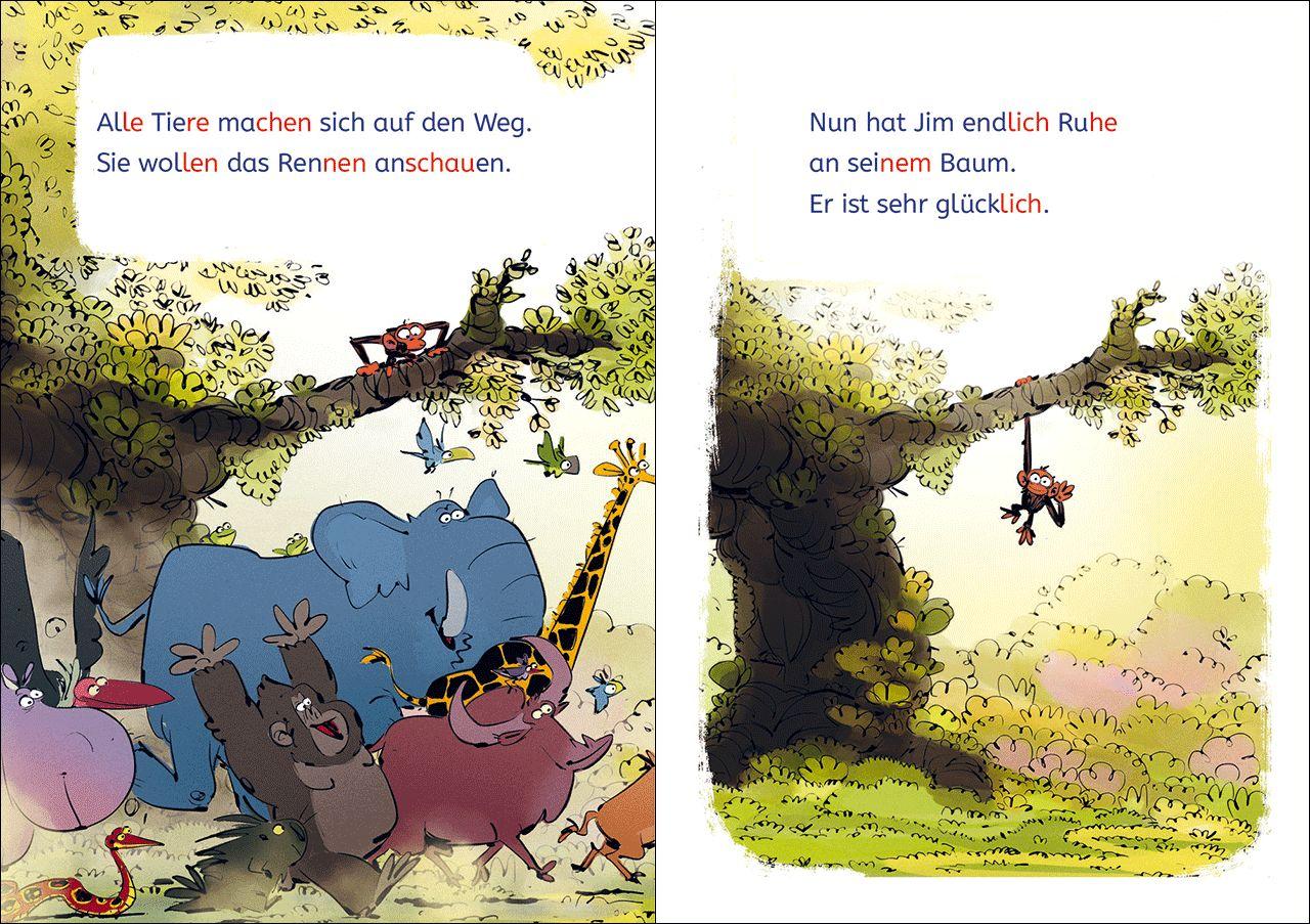 Beispielinhalt (Bild) Leselöwen 1. Klasse - Jim ist mies drauf - Fertig, los...Banane!