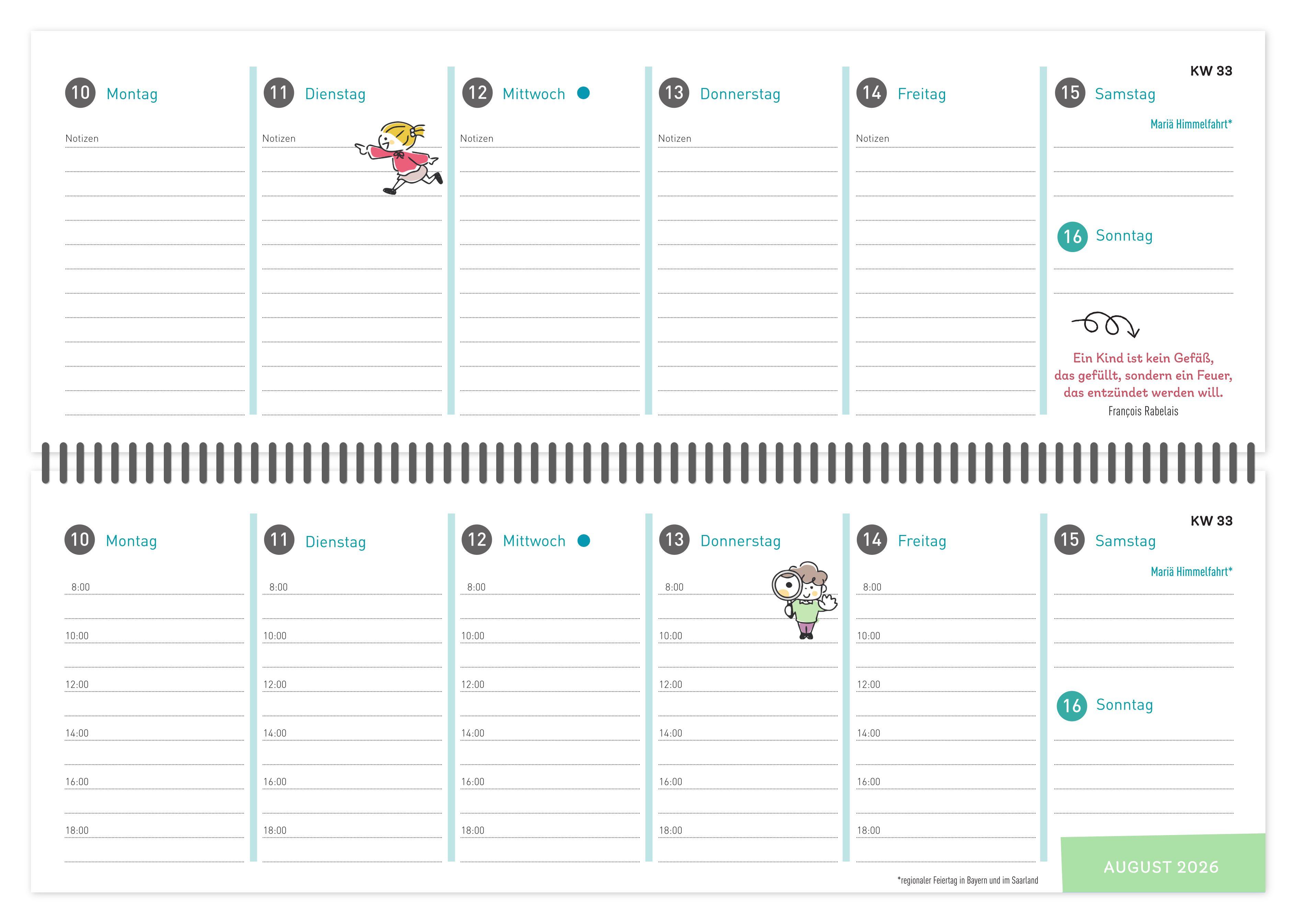 Beispielinhalt (Bild) ErzieherInnen-Tischkalender 2026 / 2027