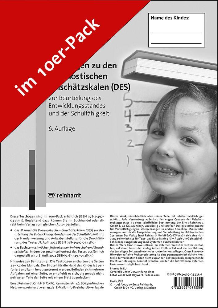 Vorderes Coverbild Testbogen zu den Diagnostischen Einschätzskalen (DES) zur Beurteilung des Entwicklungsstandes und der Schulfähigkeit