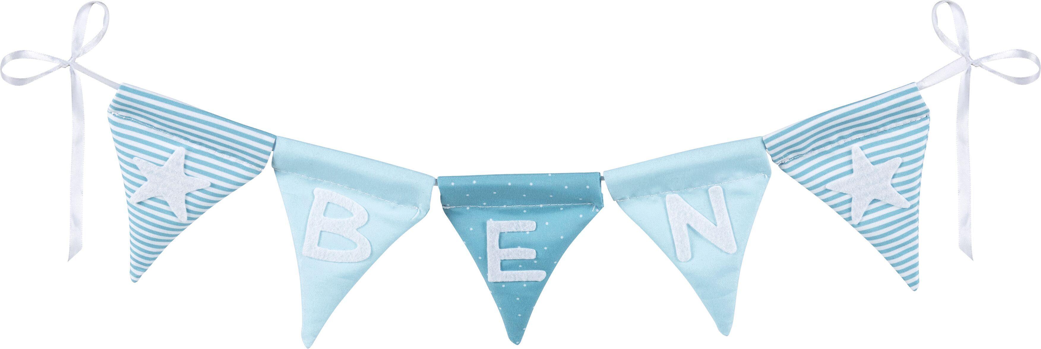 Vorderes Coverbild Buchstabenwimpelkette blau, mit 10 Wimpeln