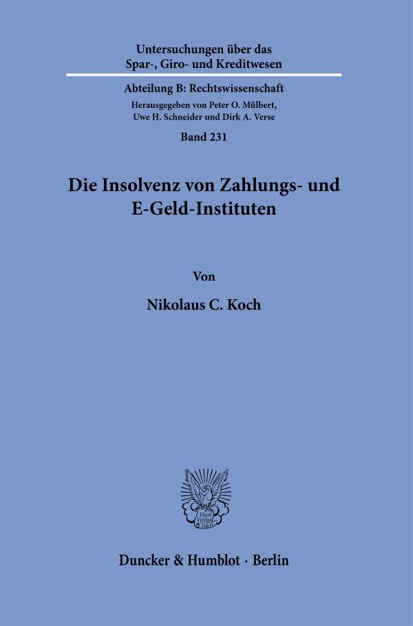 Vorderes Coverbild Die Insolvenz von Zahlungs- und E-Geld-Instituten