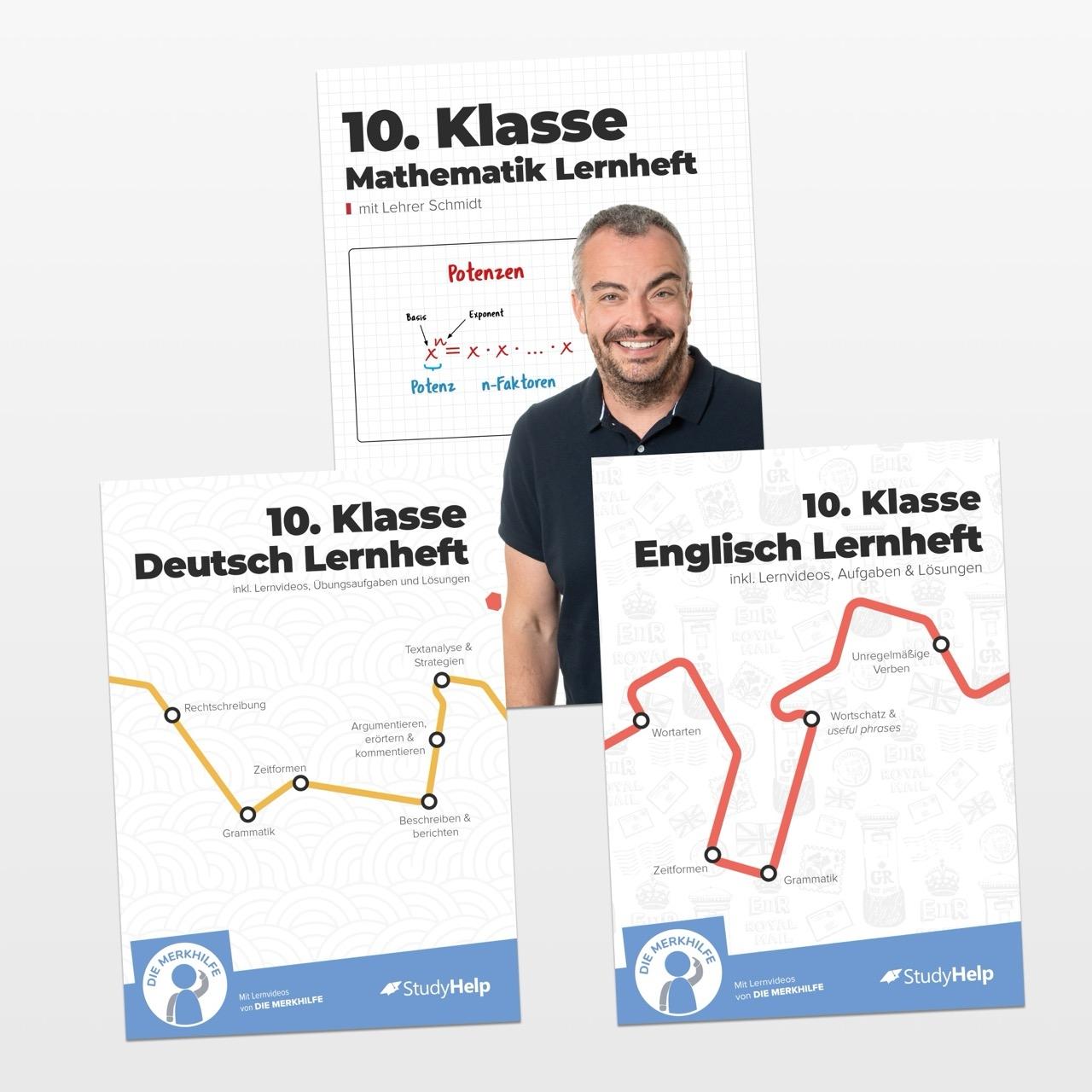 Vorderes Coverbild 10. Klasse Hauptfächer Set komplett (Mathe, Deutsch, Englisch) / Lernheft, Übungsheft / Rechnen, Rechtschreibung, Übungen, Grammatik