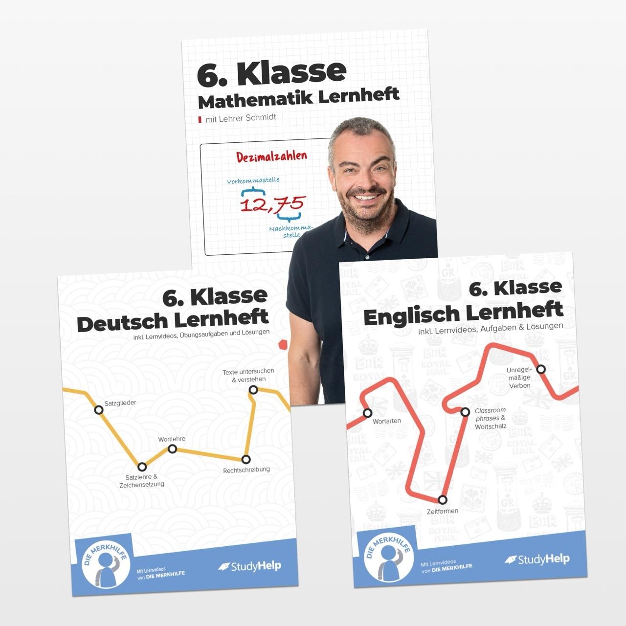 Vorderes Coverbild 6. Klasse Hauptfächer Set komplett (Mathe, Deutsch, Englisch) / Lernheft, Übungsheft / Rechnen, Rechtschreibung, Übungen, Grammatik