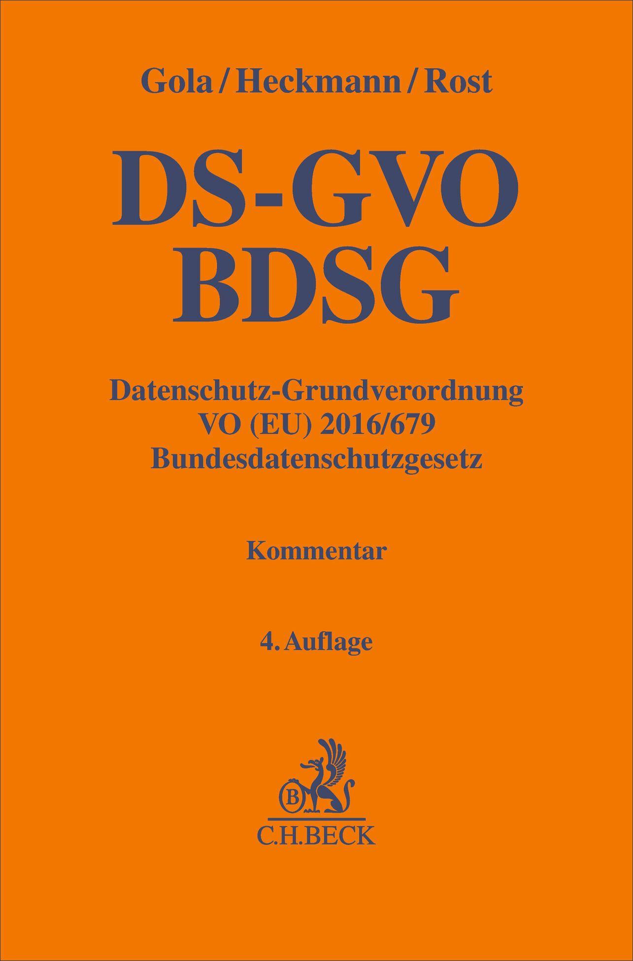 Vorderes Coverbild Datenschutz-Grundverordnung VO (EU) 2016/679, Bundesdatenschutzgesetz. DS-GVO / BDSG