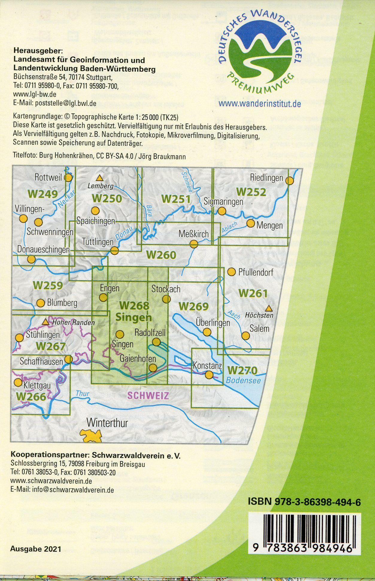 Beispielinhalt (Bild) W268 Wanderkarte 1:25 000 Singen (Hohentwiel)