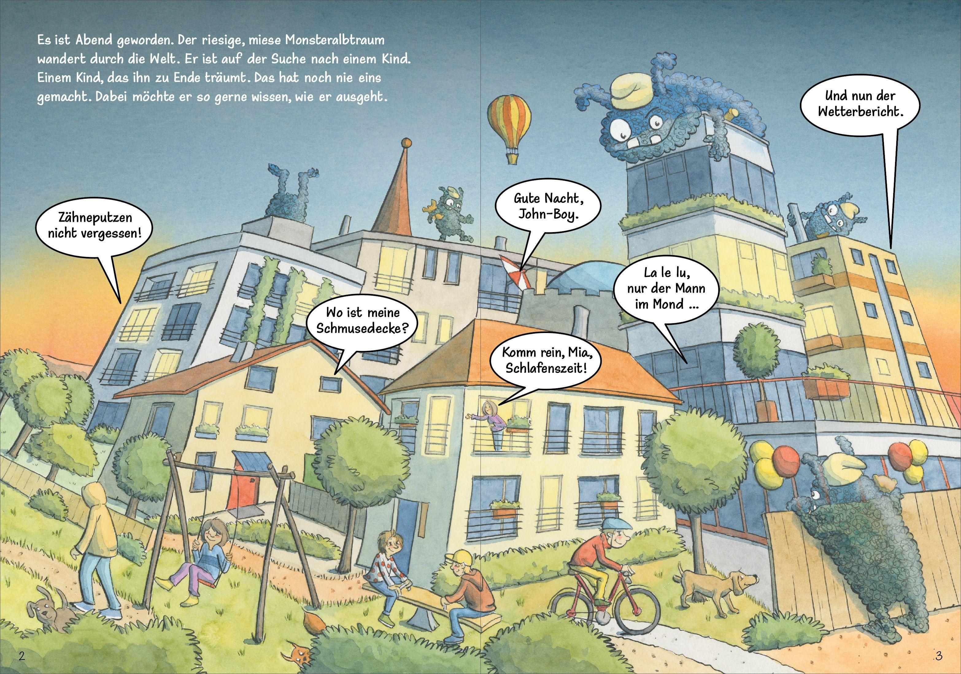 Beispielinhalt (Bild) Wie der riesige, miese Monsteralbtraum ein Kind fand, das ihn zu Ende träumte.