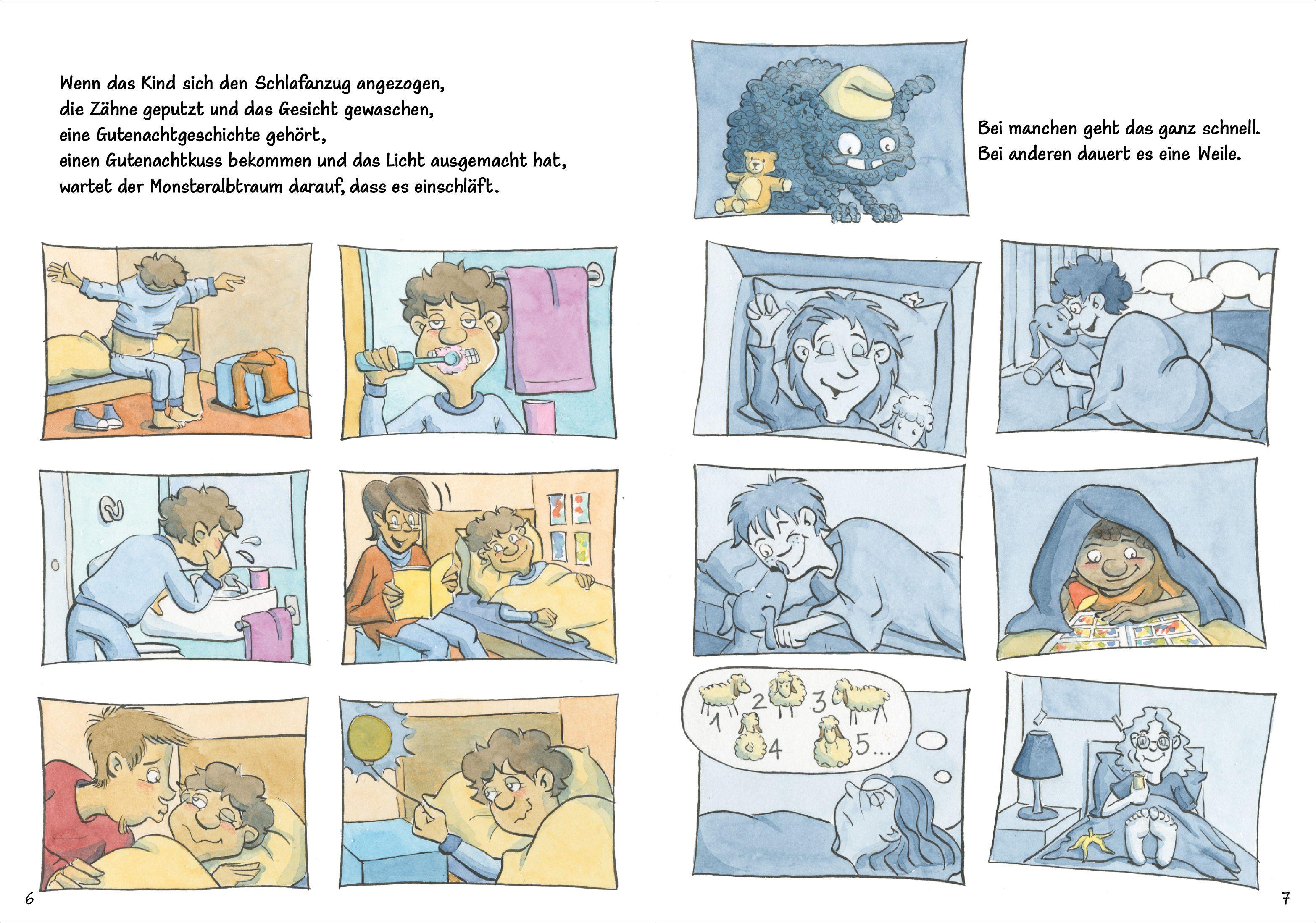 Beispielinhalt (Bild) Wie der riesige, miese Monsteralbtraum ein Kind fand, das ihn zu Ende träumte.