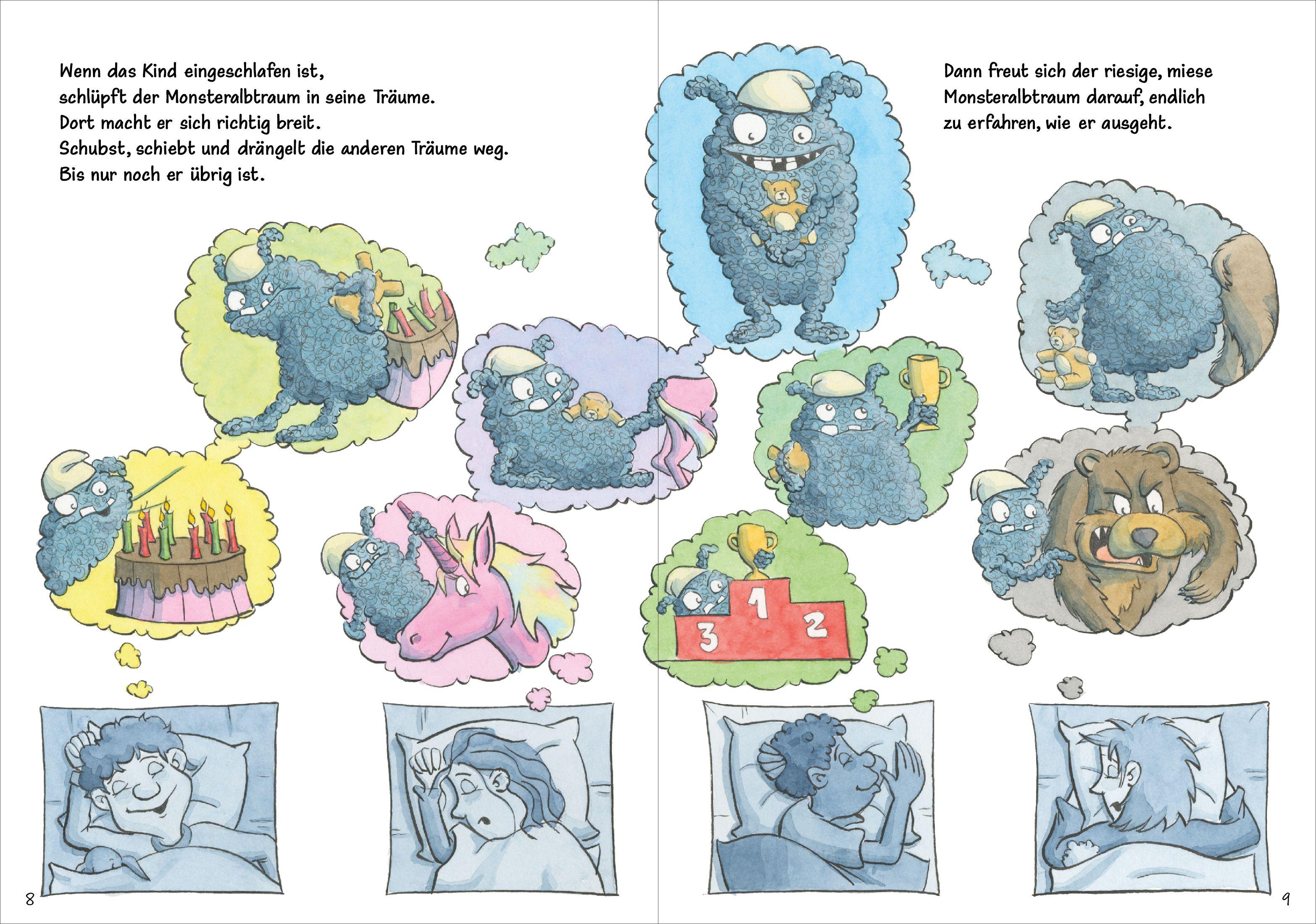 Beispielinhalt (Bild) Wie der riesige, miese Monsteralbtraum ein Kind fand, das ihn zu Ende träumte.