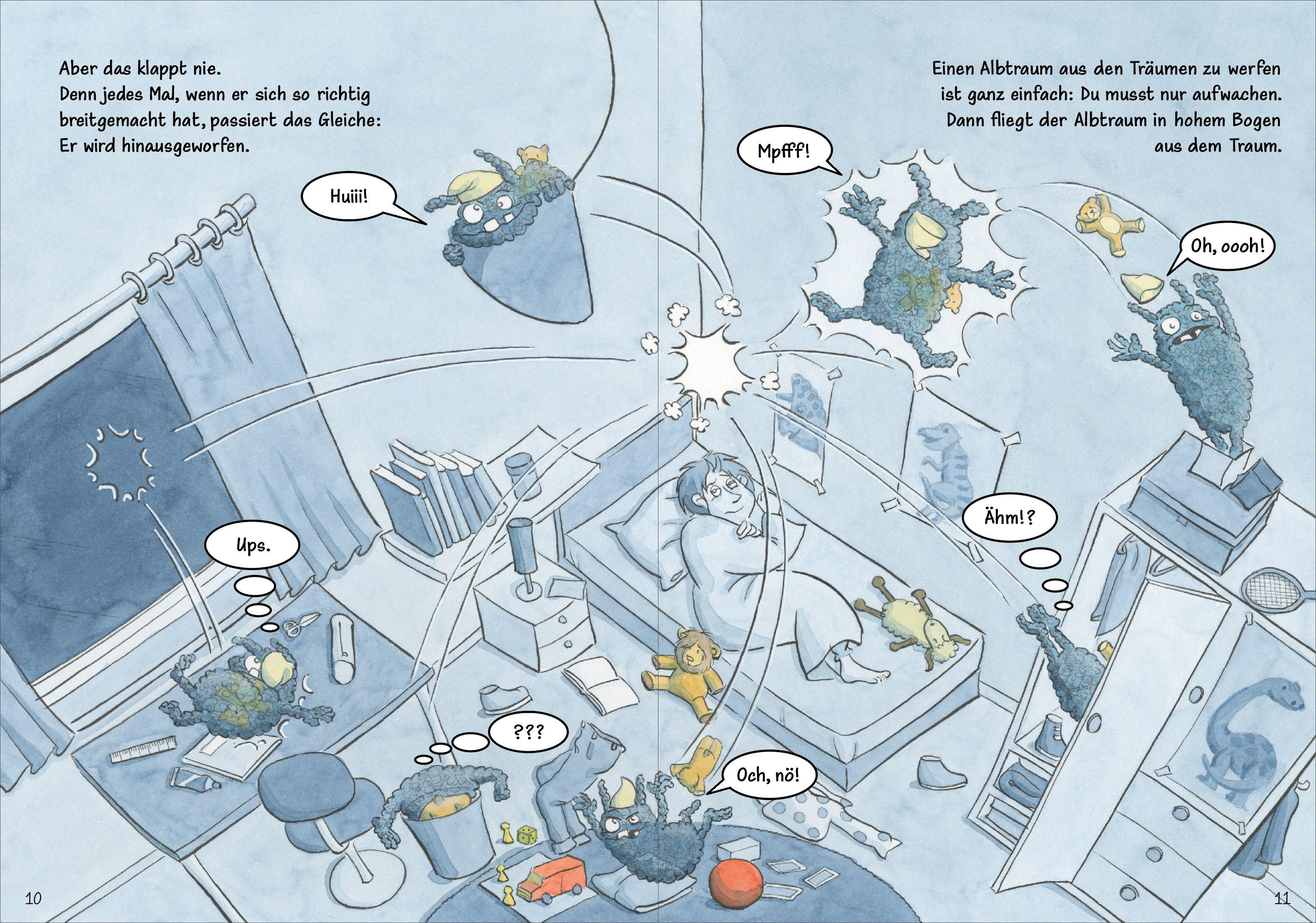 Beispielinhalt (Bild) Wie der riesige, miese Monsteralbtraum ein Kind fand, das ihn zu Ende träumte.