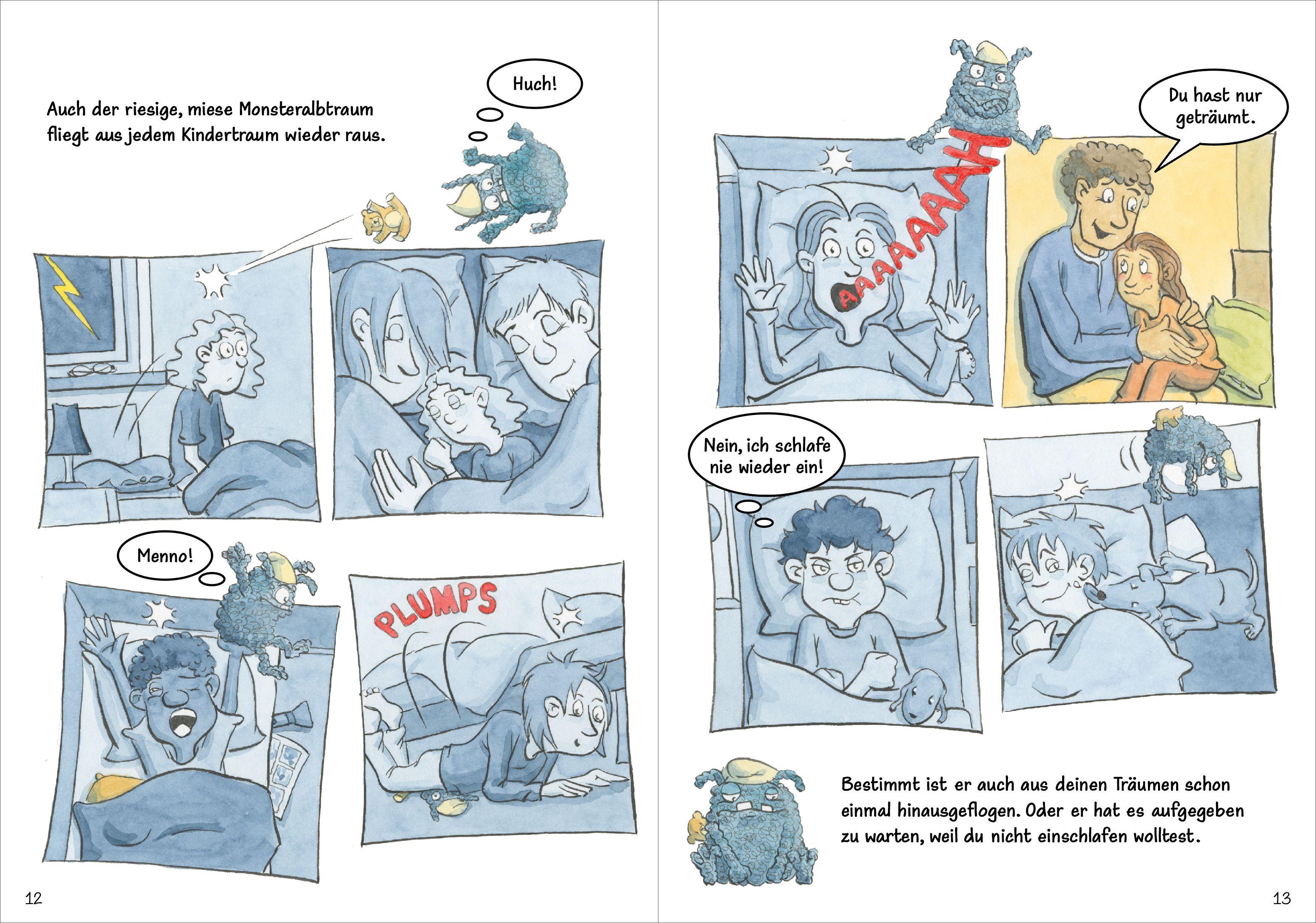 Beispielinhalt (Bild) Wie der riesige, miese Monsteralbtraum ein Kind fand, das ihn zu Ende träumte.