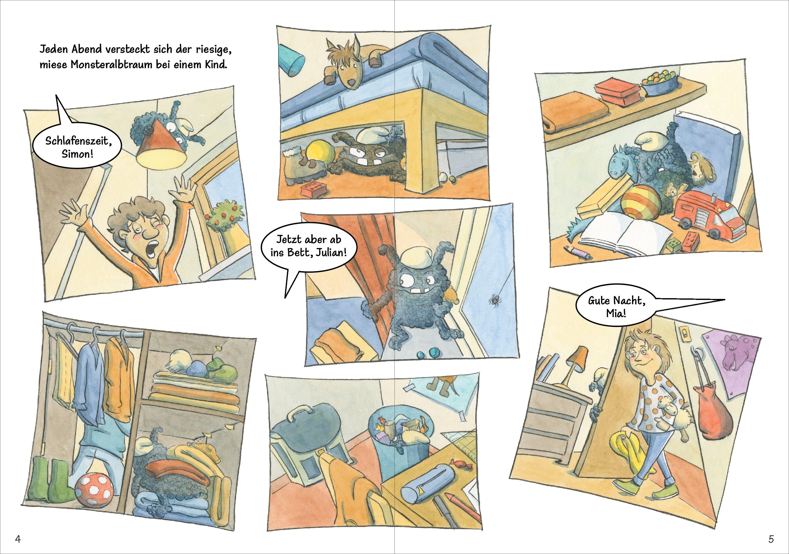 Beispielinhalt (Bild) Wie der riesige, miese Monsteralbtraum ein Kind fand, das ihn zu Ende träumte.