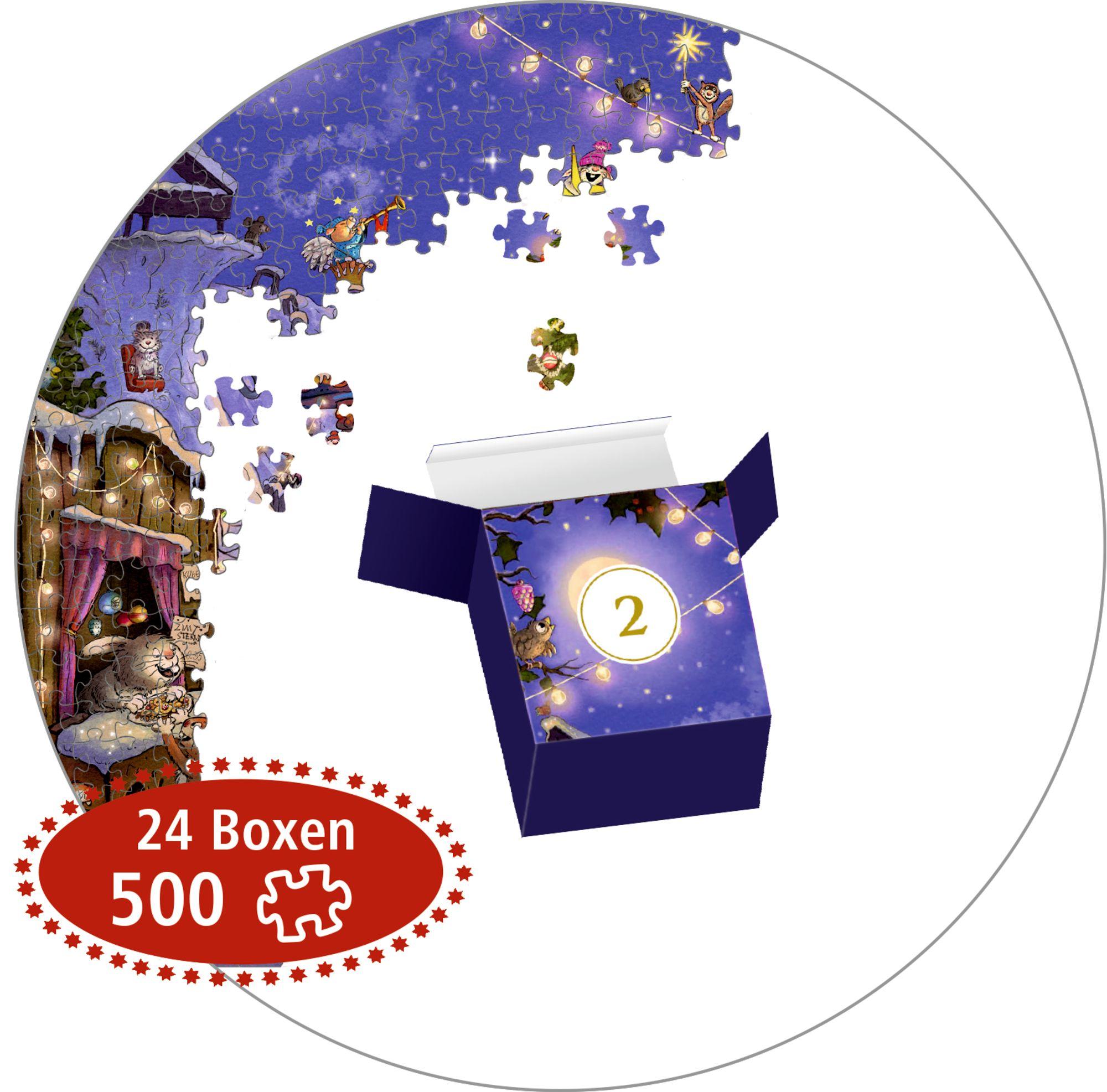 Beispielinhalt (Bild) Puzzle-Adventskalender - Weihnachtsmarkt der Tiere