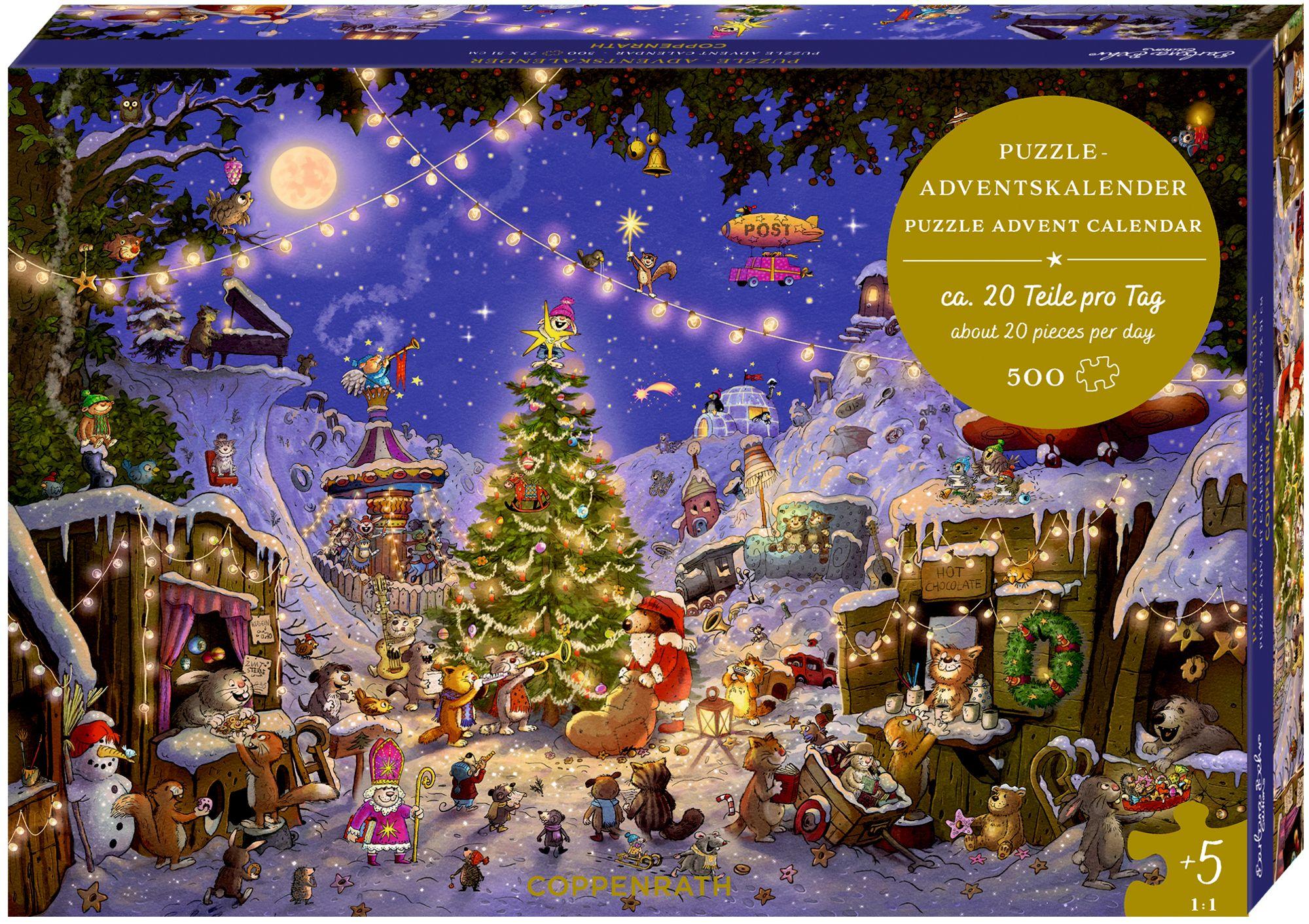 Vorderes Coverbild Puzzle-Adventskalender - Weihnachtsmarkt der Tiere