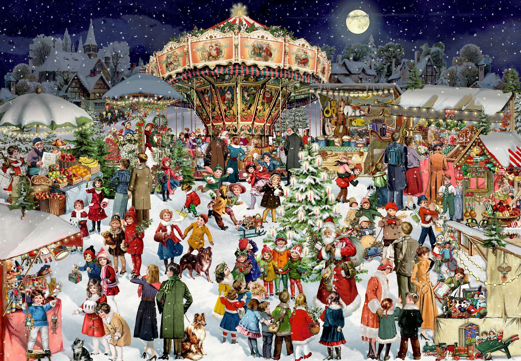 Beispielinhalt (Bild) Puzzle-Adventskalender - Nostalgischer Weihnachtsmarkt