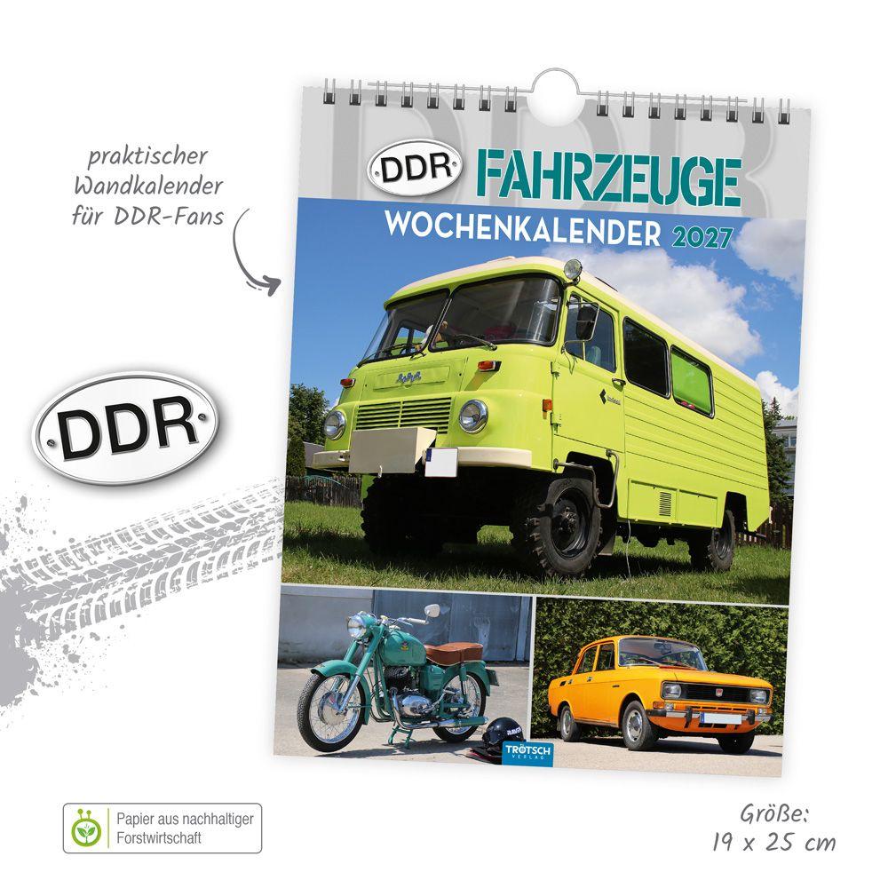 Beispielinhalt (Bild) TRÖTSCH - Wochenkalender zum Hängen DDR-Fahrzeuge 2027