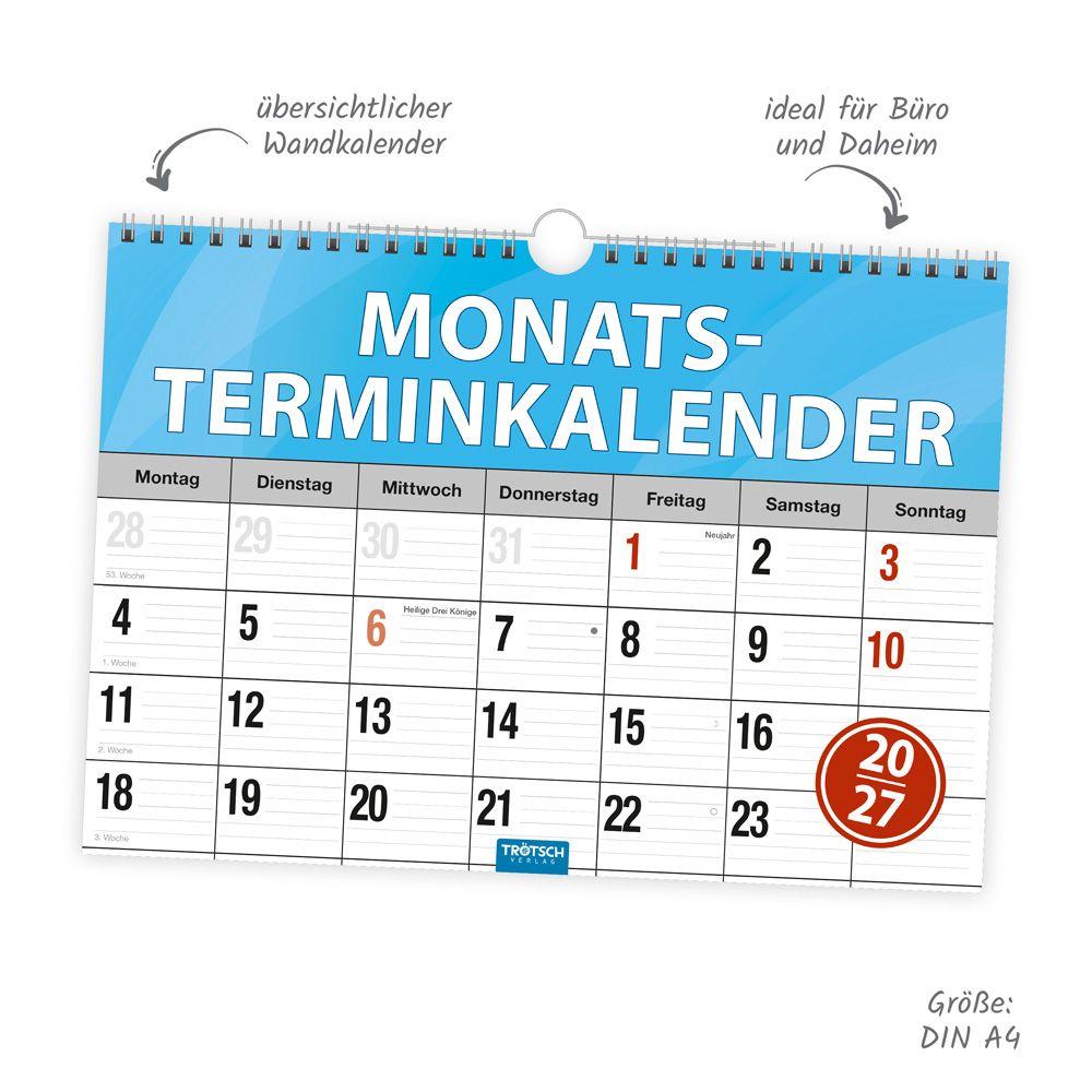 Beispielinhalt (Bild) TRÖTSCH - Monatsterminer Monatsterminkalender 2027 mit Wire-O-Bindung