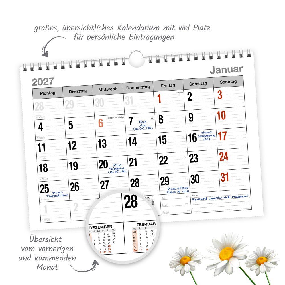 Beispielinhalt (Bild) TRÖTSCH - Monatsterminer Monatsterminkalender 2027 mit Wire-O-Bindung