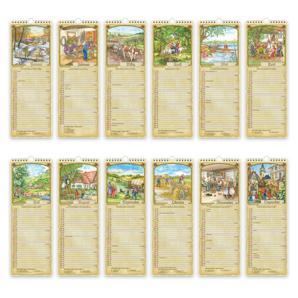 Beispielinhalt (Bild) TRÖTSCH - Maxi-Streifenkalender Bauernkalender 2027 mit Hundertjährigem Kalender, Bauernregeln und Ferienterminen