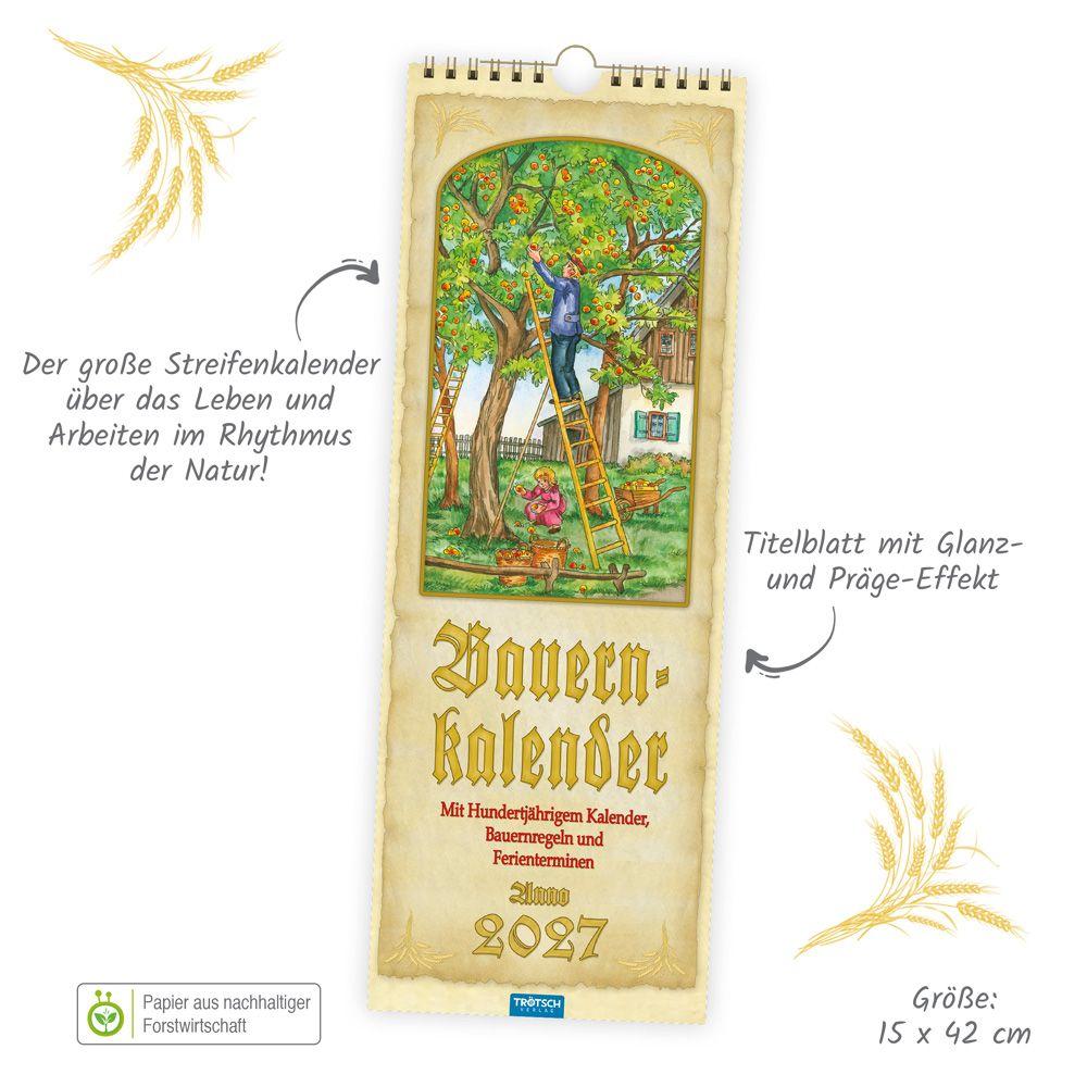 Beispielinhalt (Bild) TRÖTSCH - Maxi-Streifenkalender Bauernkalender 2027 mit Hundertjährigem Kalender, Bauernregeln und Ferienterminen