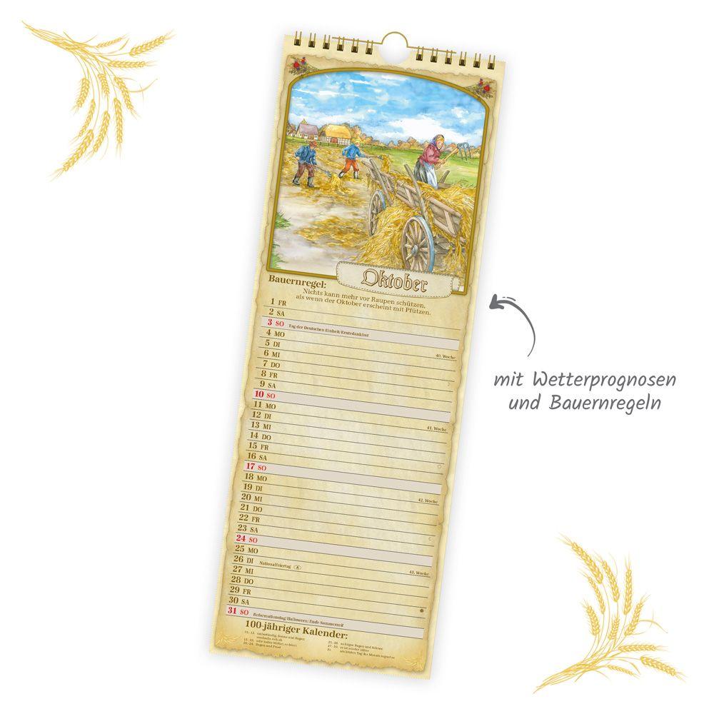 Beispielinhalt (Bild) TRÖTSCH - Maxi-Streifenkalender Bauernkalender 2027 mit Hundertjährigem Kalender, Bauernregeln und Ferienterminen