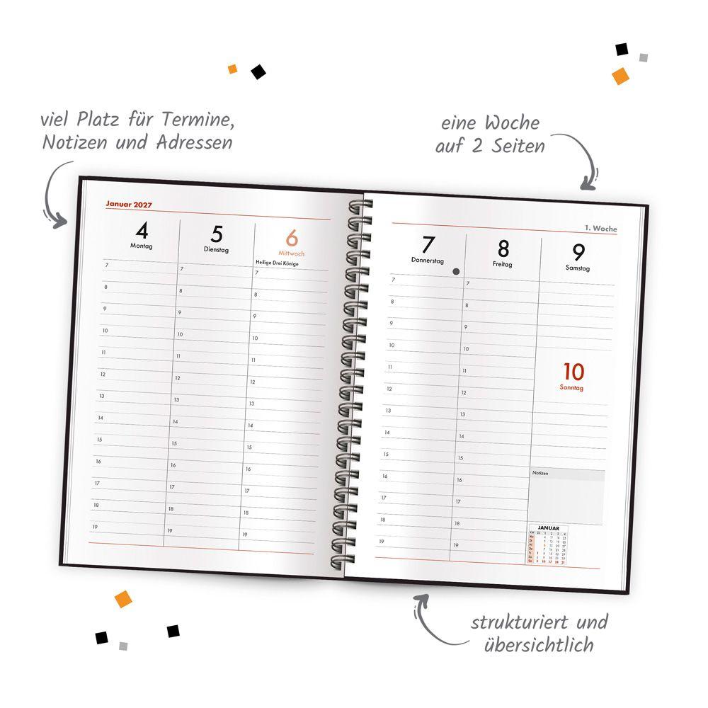 Beispielinhalt (Bild) TRÖTSCH - Wochenplaner A5 mit Wire-O Schwarz 2027