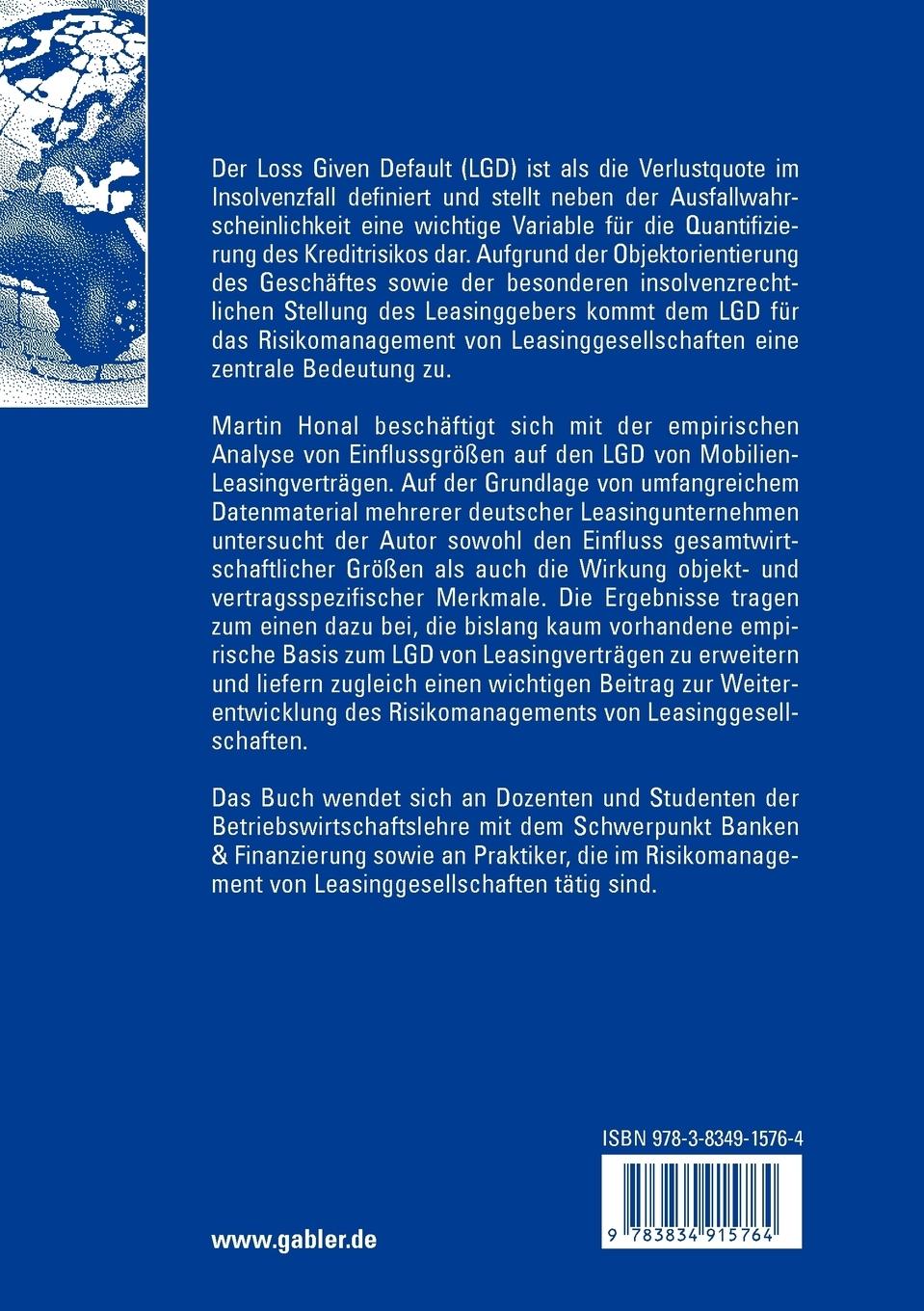Rückseitencover Loss Given Default von Mobilien-Leasingverträgen
