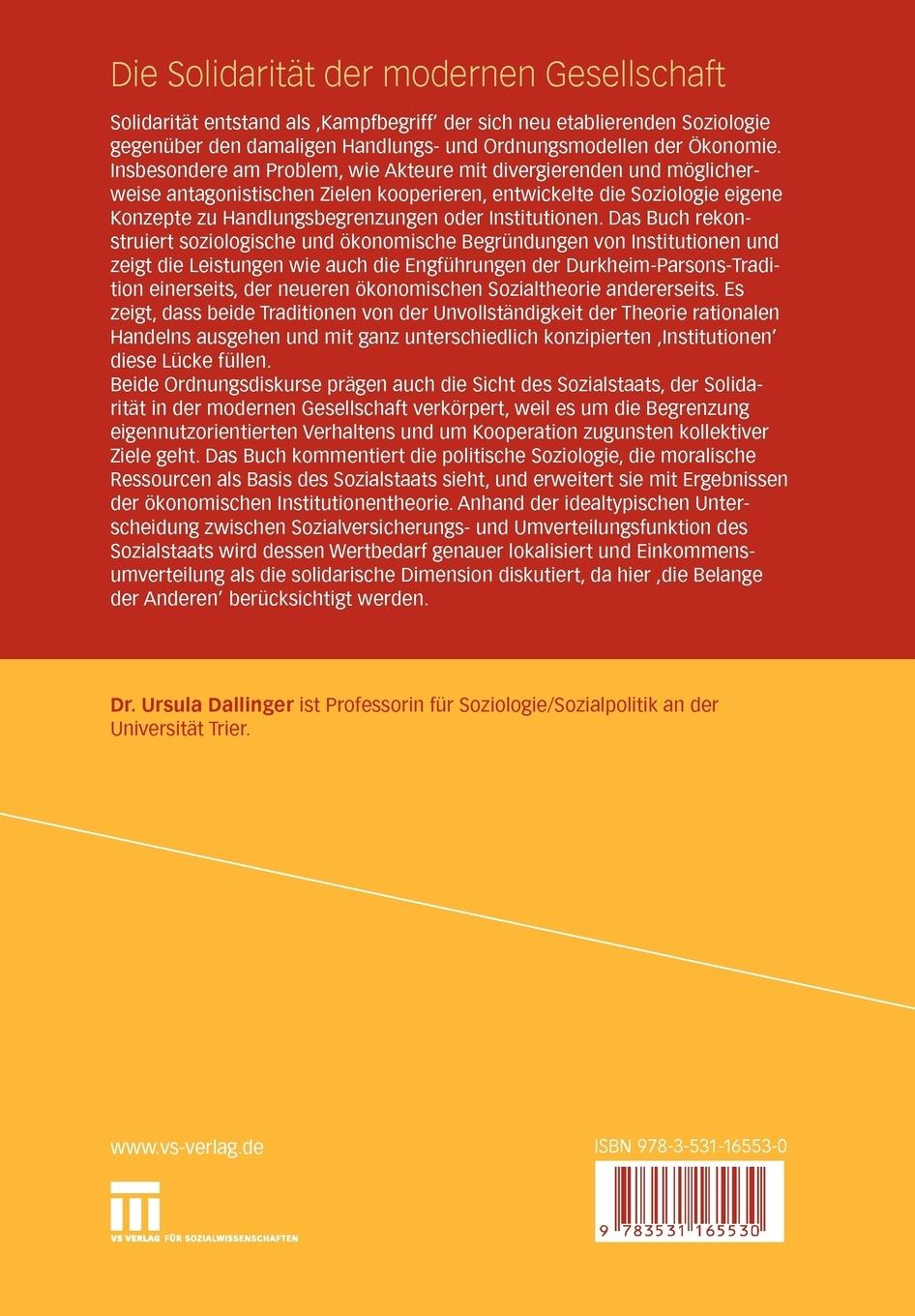 Rückseitencover Die Solidarität der modernen Gesellschaft