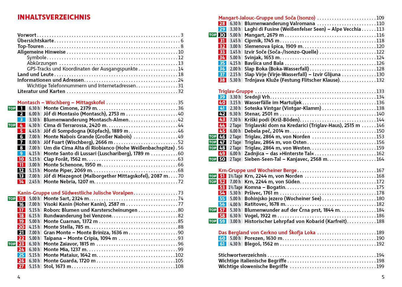 Beispielinhalt (Bild) ROTHER Wanderführer Julische Alpen. 61 Touren zwischen Tarvisio, Bled und Tolmin - mit Nationalpark Triglav und So¿atal