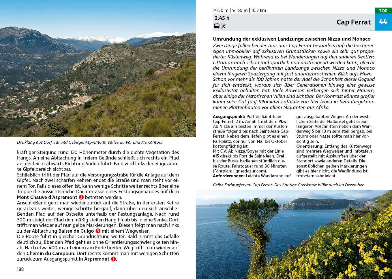 Beispielinhalt (Bild) ROTHER Wanderführer Côte d'Azur - mit Nationalpark Calanques: 50 Touren zwischen Meer und Bergen - von Marseille über Nizza bis Menton.