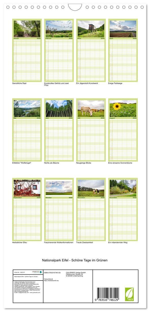Beispielinhalt (Bild) Familienplaner 2026 - Nationalpark Eifel - Schöne Tage im Grünen mit 5 Spalten (Wandkalender, 21 x 45 cm) CALVENDO