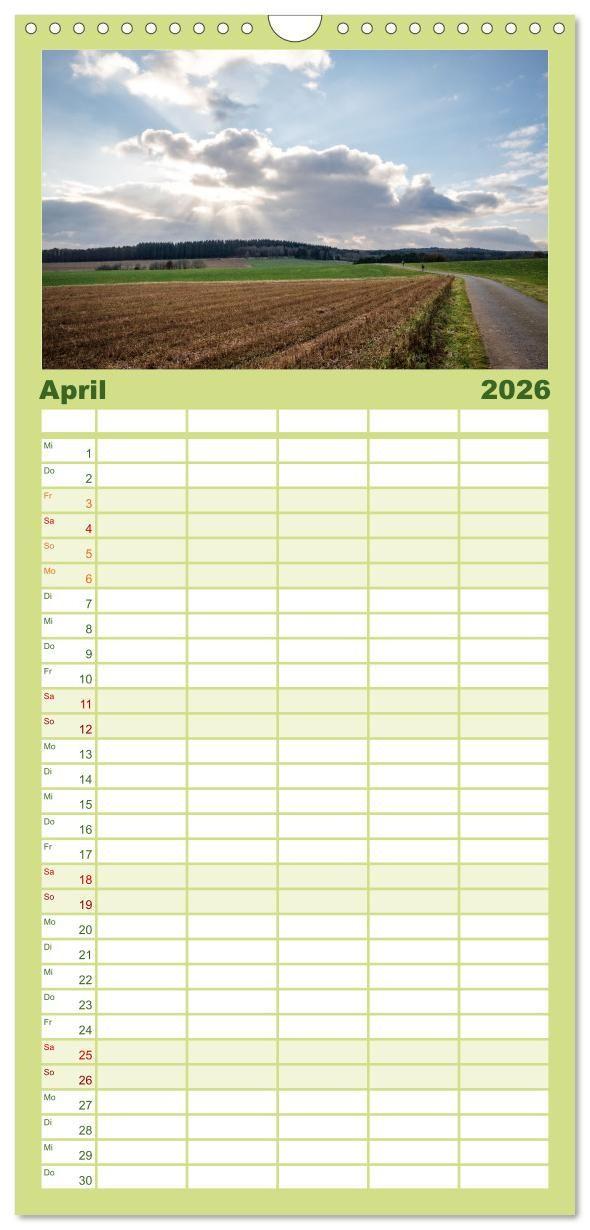 Beispielinhalt (Bild) Familienplaner 2026 - Nationalpark Eifel - Schöne Tage im Grünen mit 5 Spalten (Wandkalender, 21 x 45 cm) CALVENDO