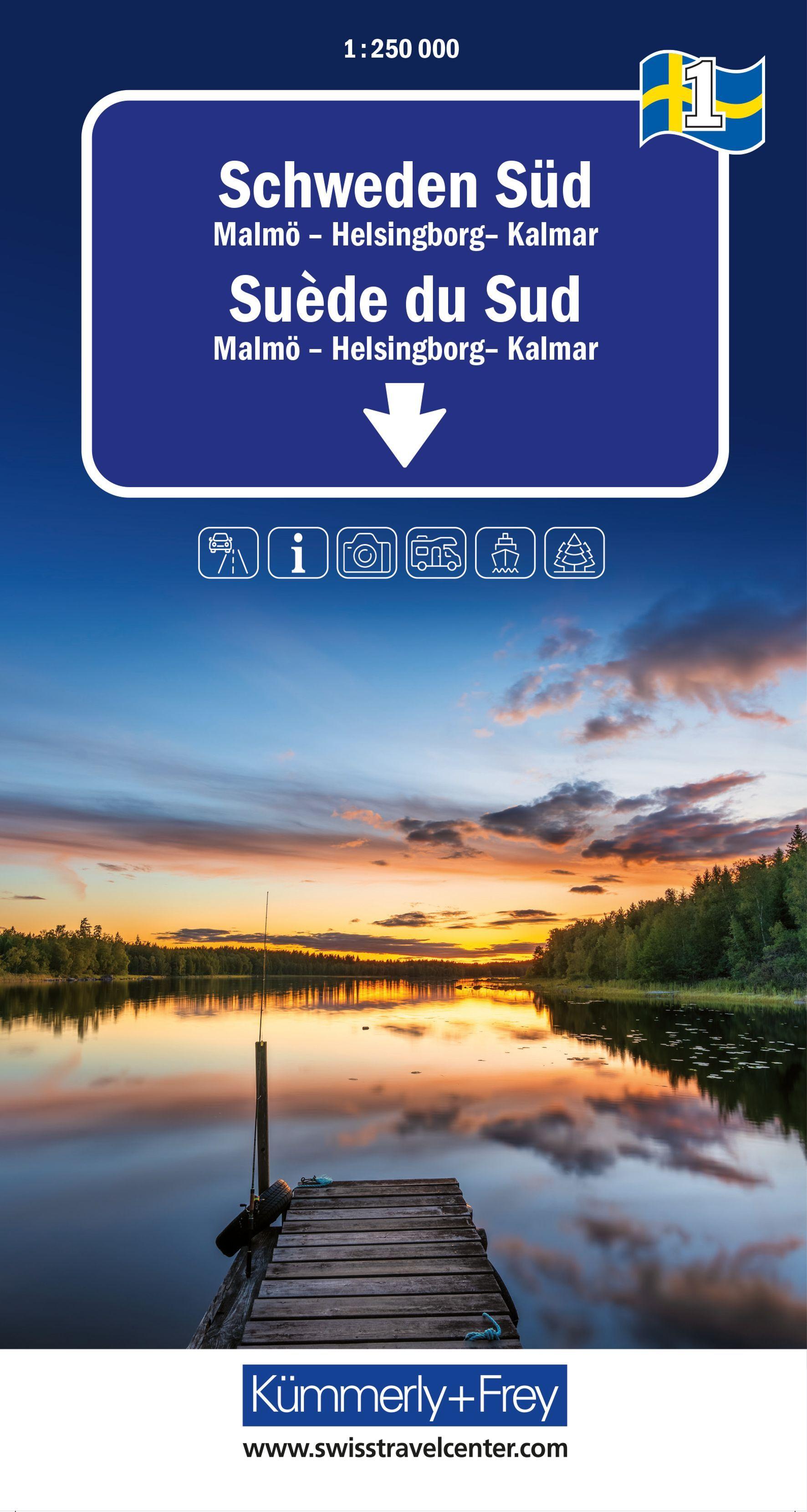 Vorderes Coverbild Kümmerly+Frey Regional-Strassenkarte 1 Schweden Süd 1:250.000