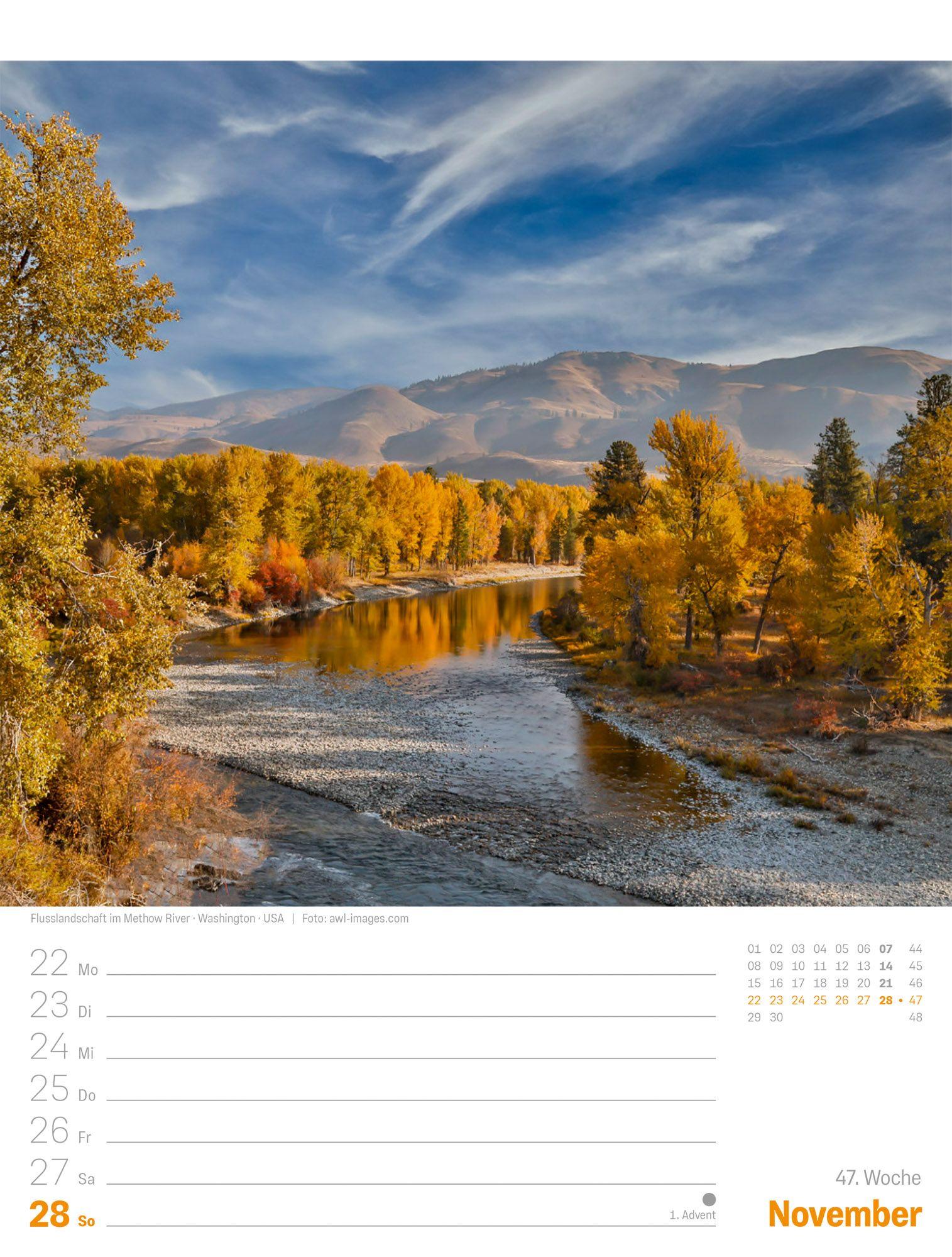 Beispielinhalt (Bild) Planet Erde Wochenplaner Kalender 2027 | Landschaften der Welt