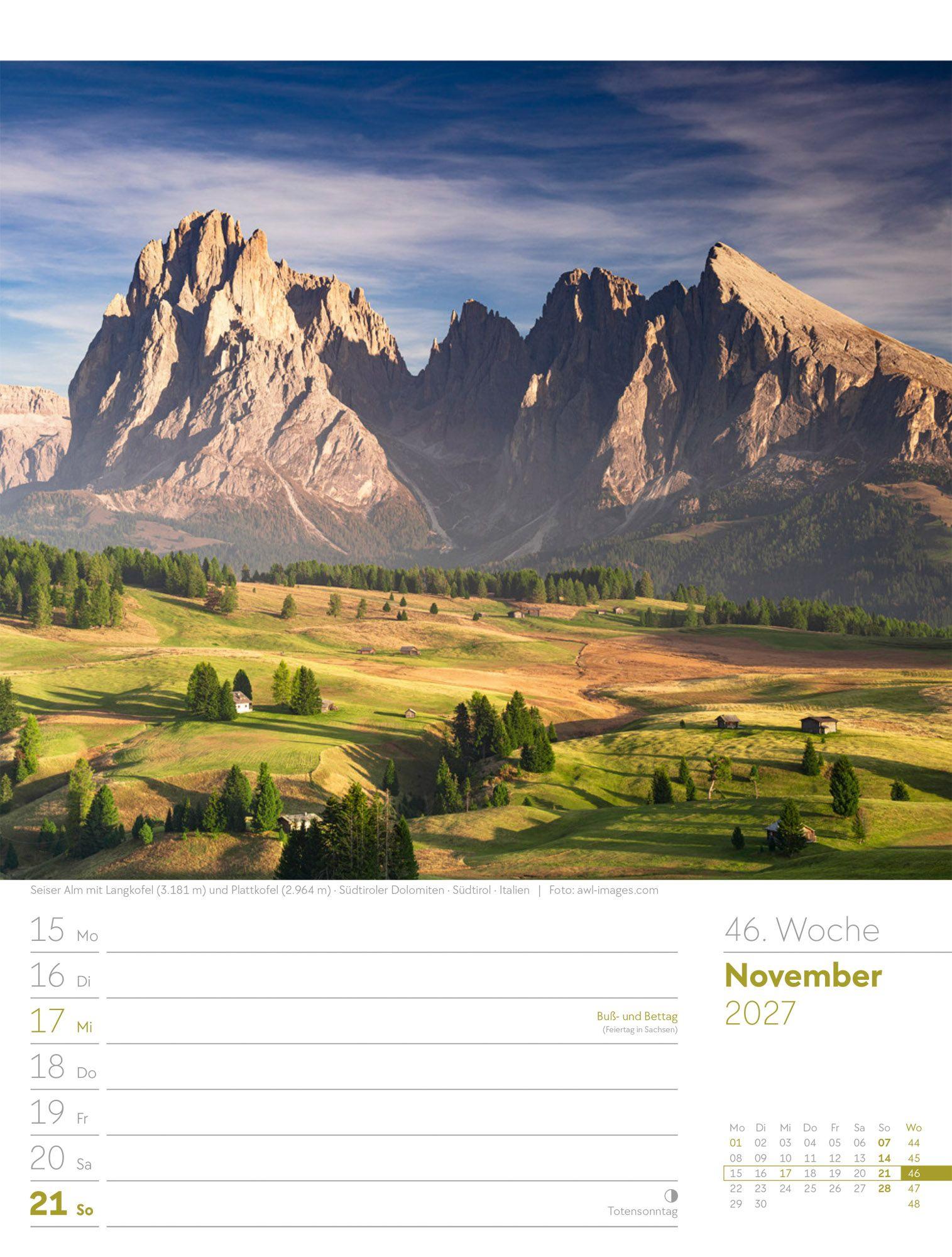 Beispielinhalt (Bild) Faszination Alpenwelt Wochenplaner Kalender 2027